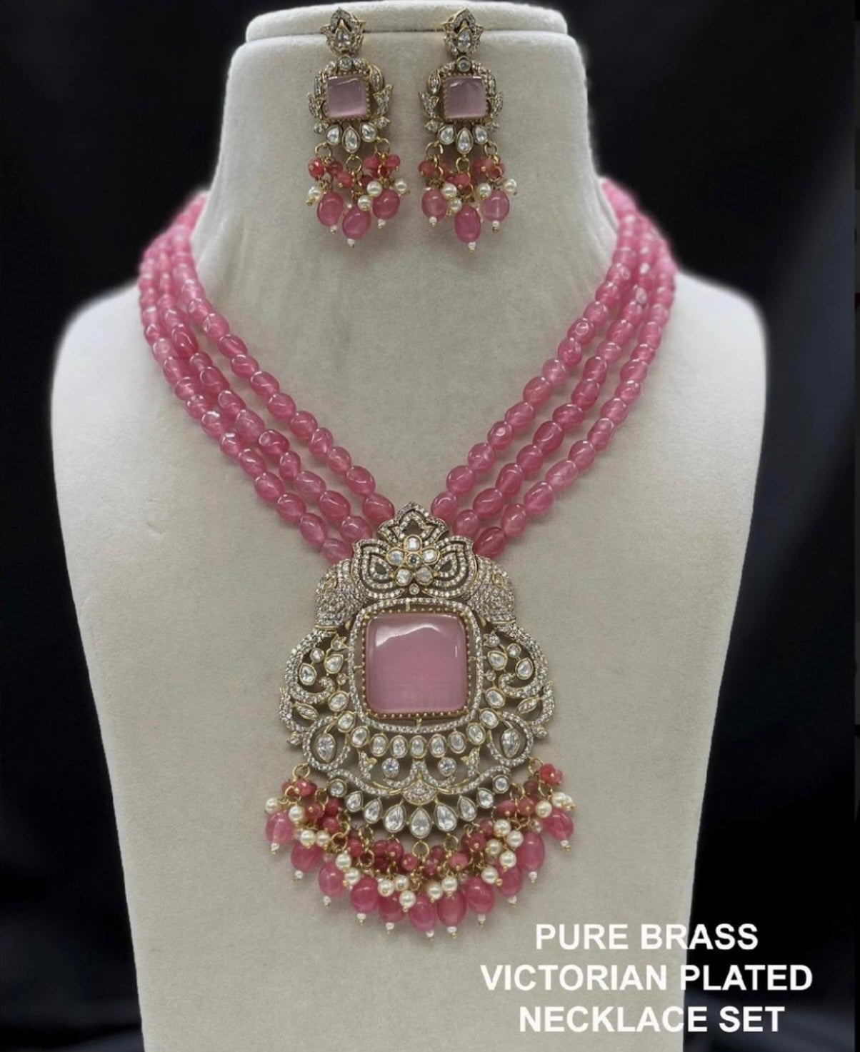 Moissanite Mala, Pure Brass Necklace & Earrings set.