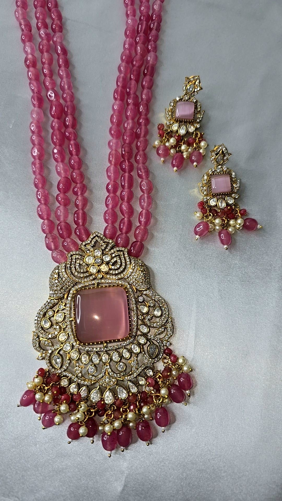 Moissanite Mala, Pure Brass Necklace & Earrings set.