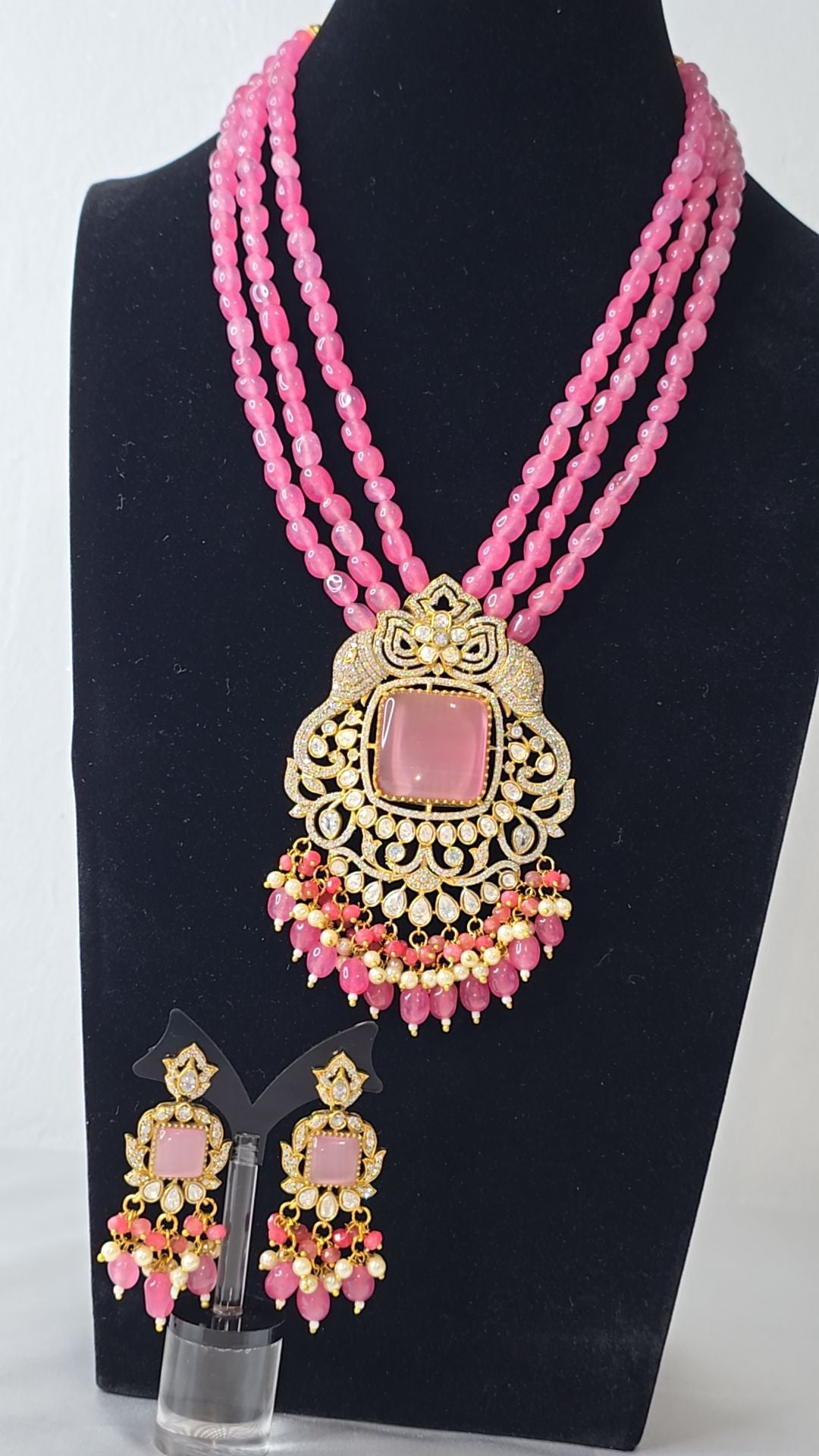 Moissanite Mala, Pure Brass Necklace & Earrings set.