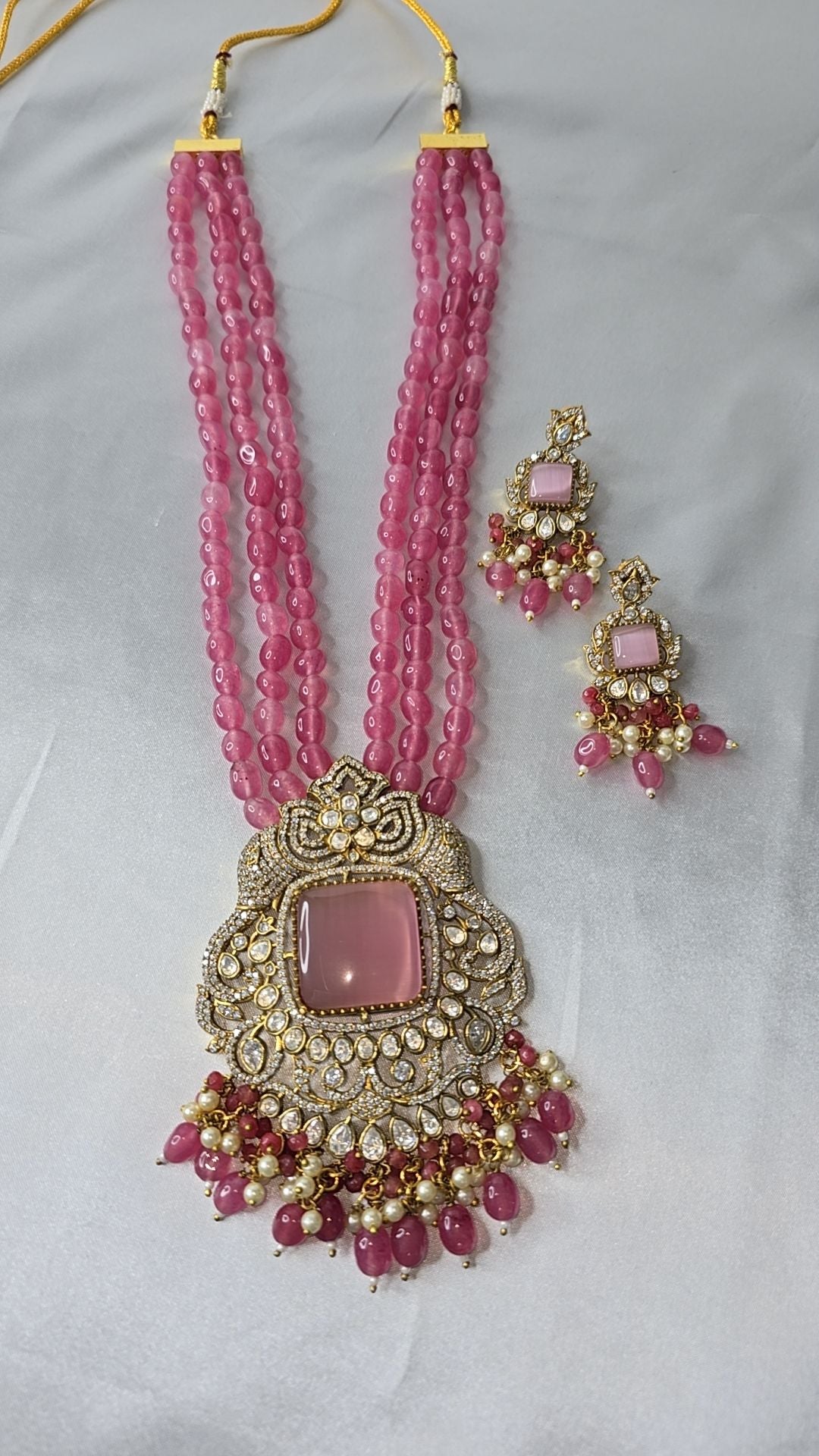 Moissanite Mala, Pure Brass Necklace & Earrings set.