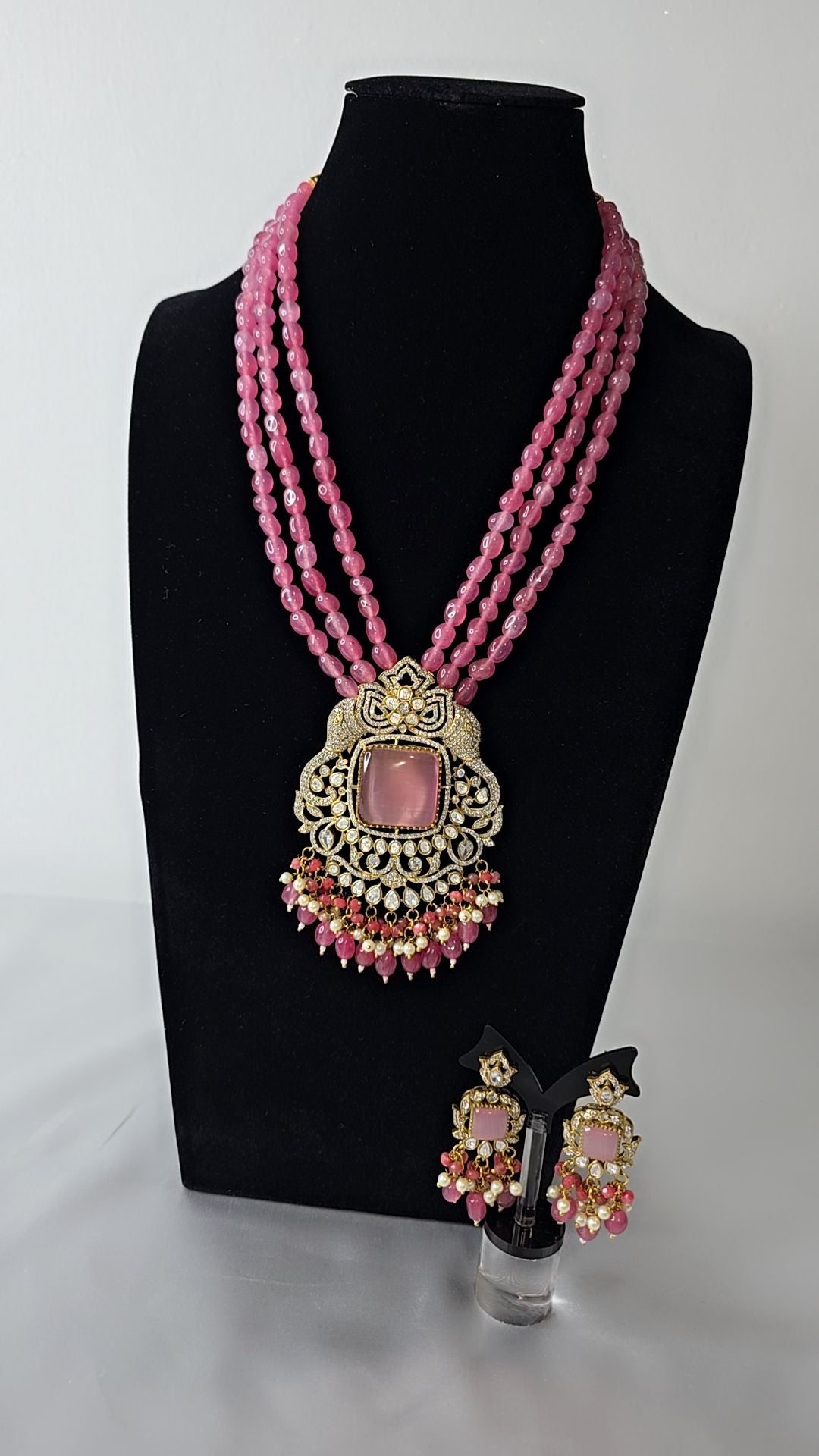 Moissanite Mala, Pure Brass Necklace & Earrings set.