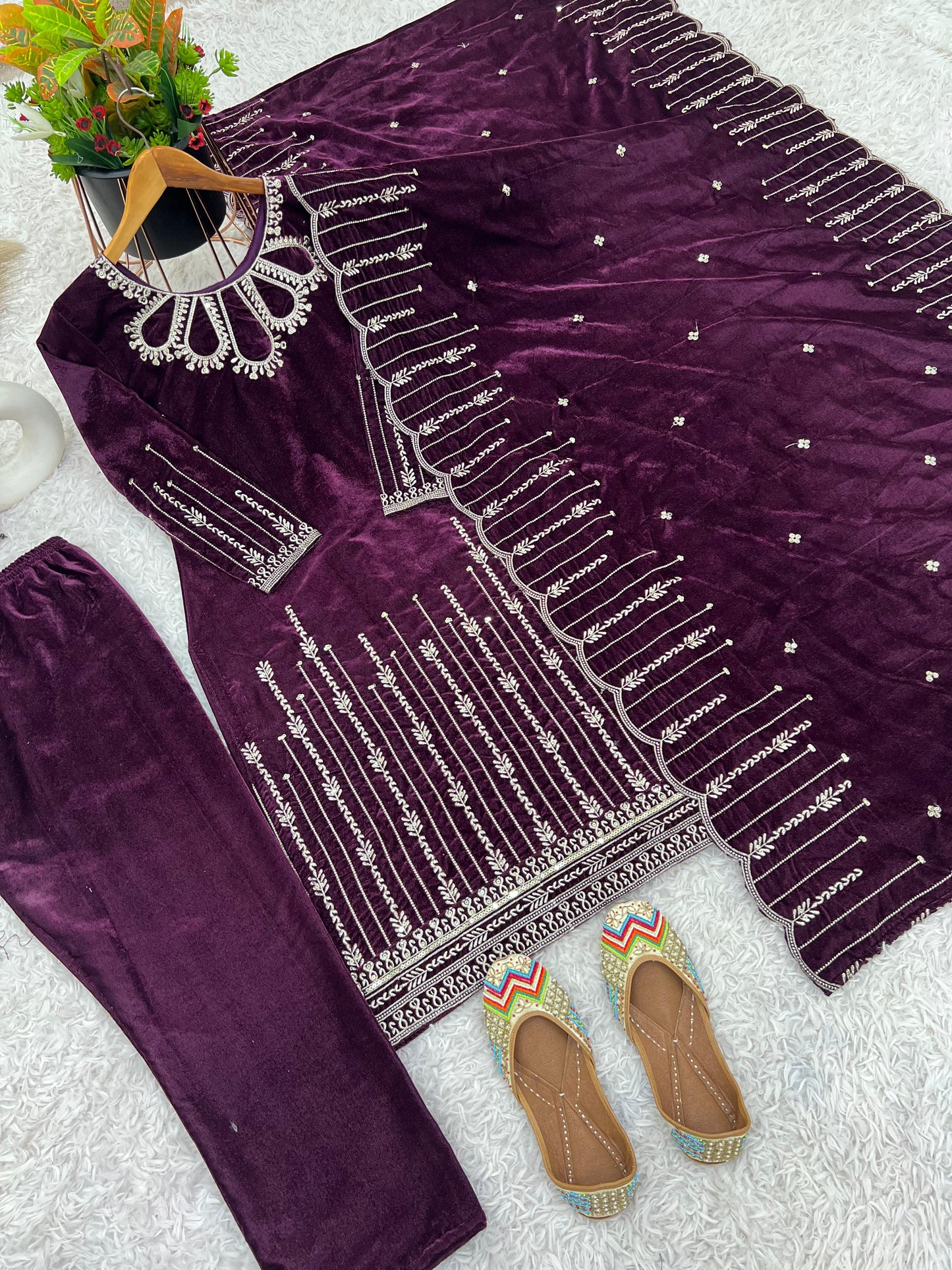 Velvet Kameez Bottoms & Duppatta fully stitched.