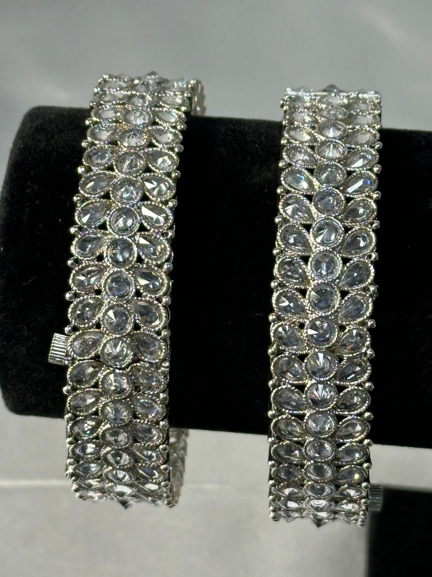 Reverse set American Diamond Bangal Silver plated