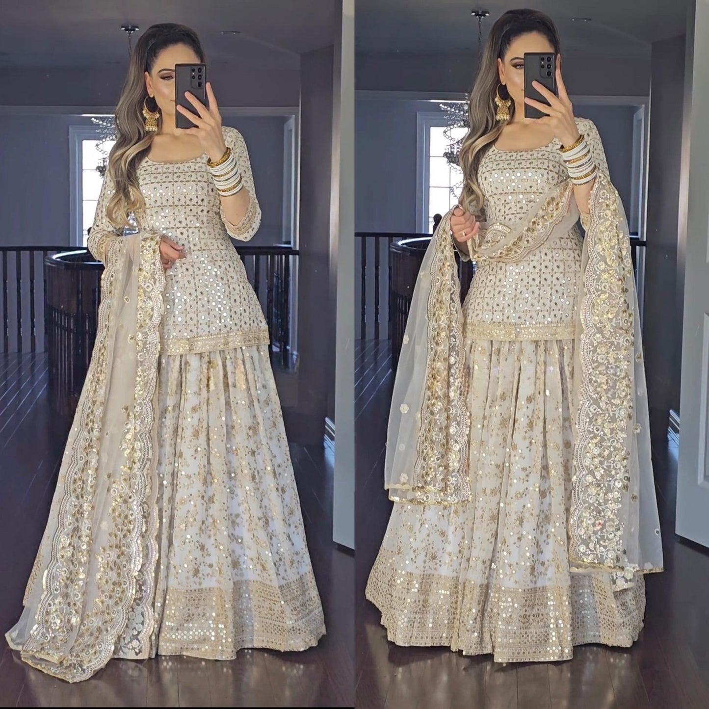 Lehenga, Kurti & Duppatta. White Reem