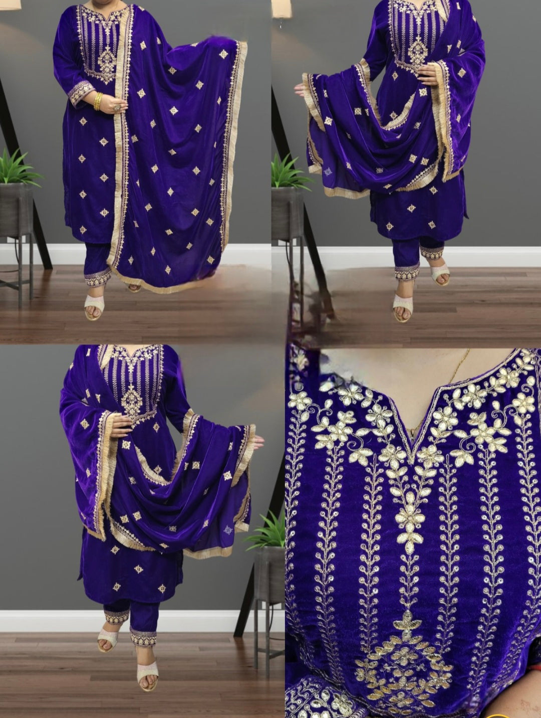 Velvet Kameez Salwar & Duppatta. Neelam.