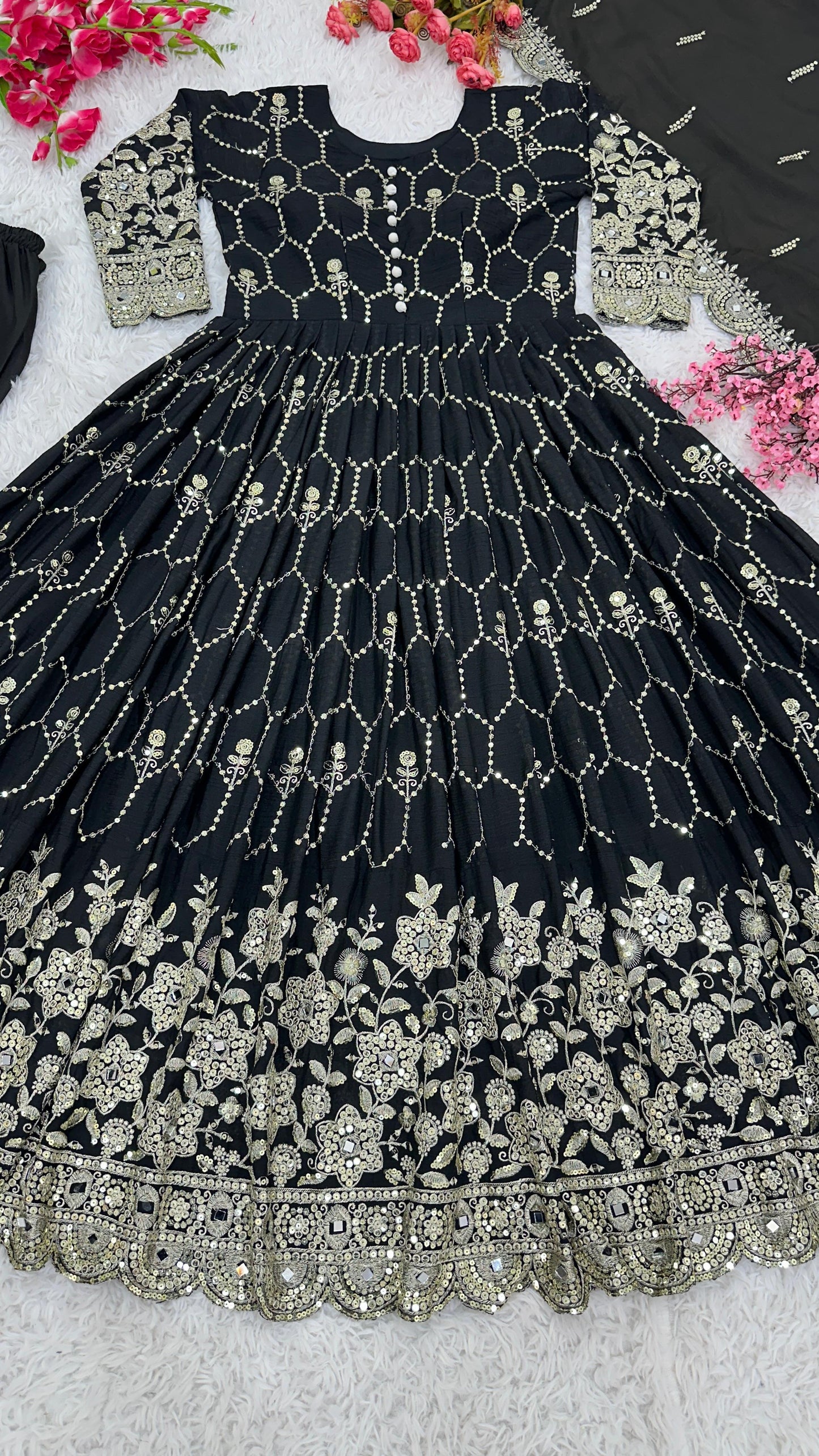 Black Anarkali dress, Palazzo & Duppatta. Leena