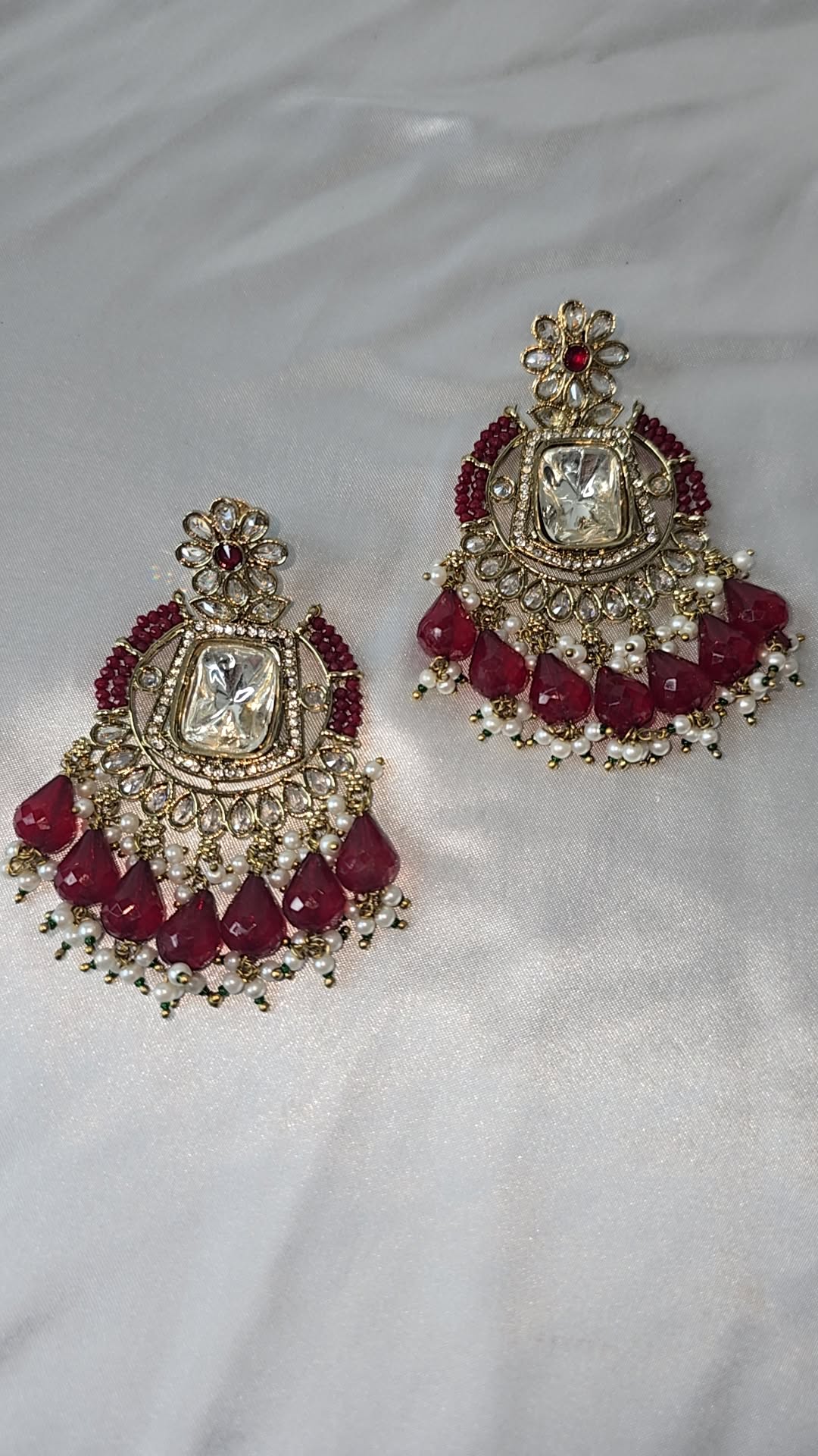 Earrings Mehndi Gold with a combination of reverse AD & front facing AD. Kundan jewellery.