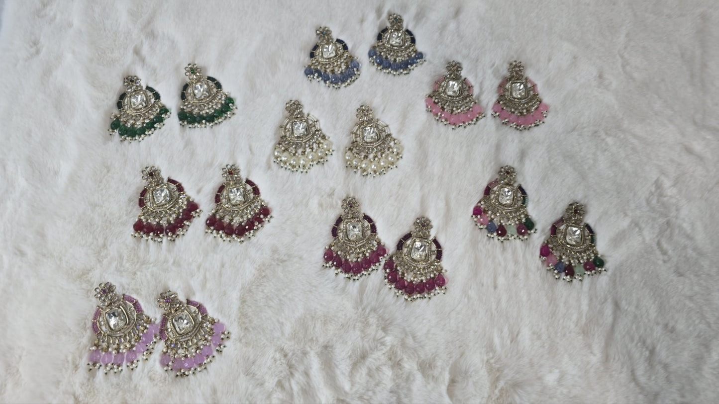 Earrings Mehndi Gold with a combination of reverse AD & front facing AD. Kundan jewellery.