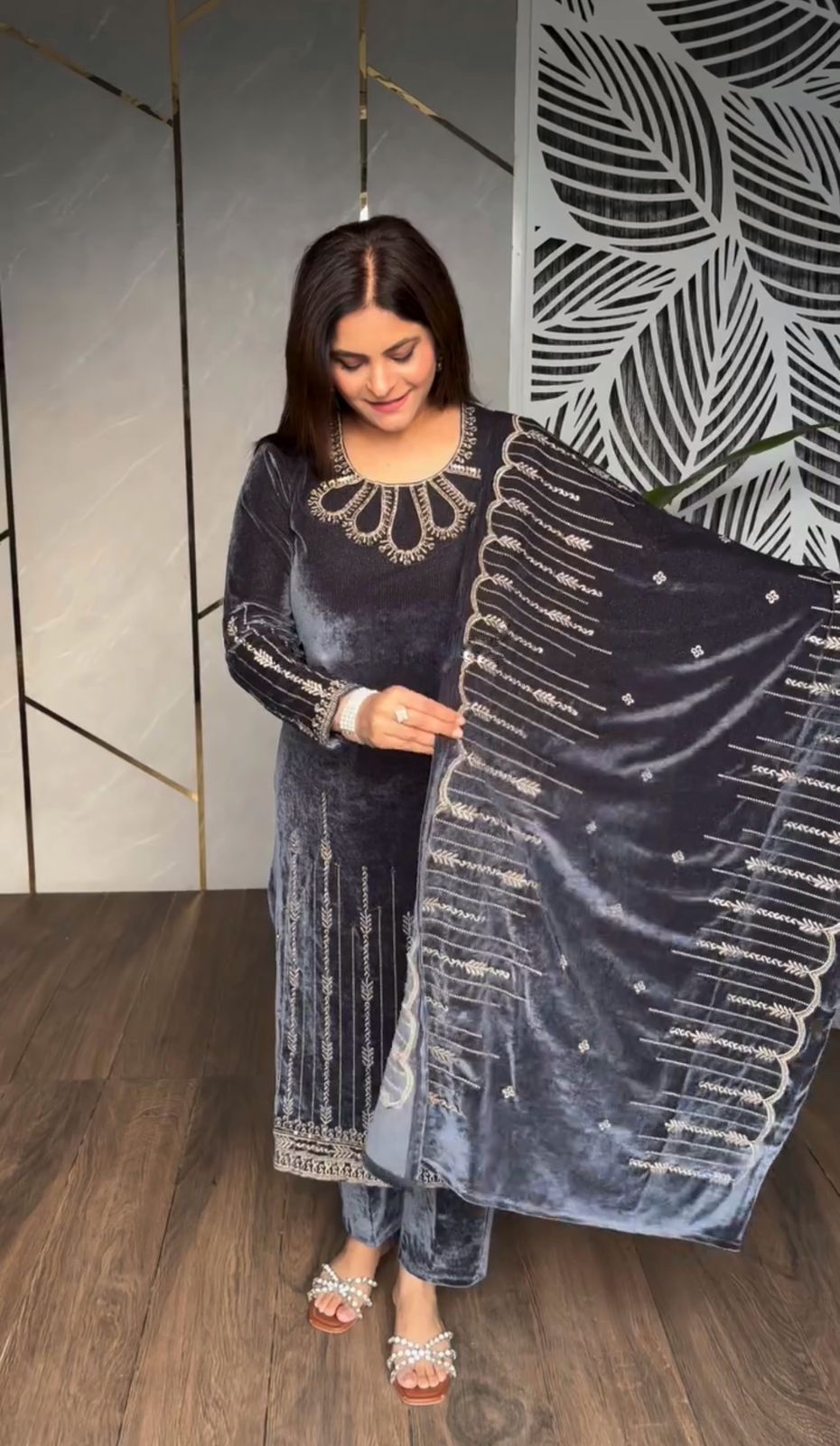 Velvet Kameez Bottoms & Duppatta fully stitched.