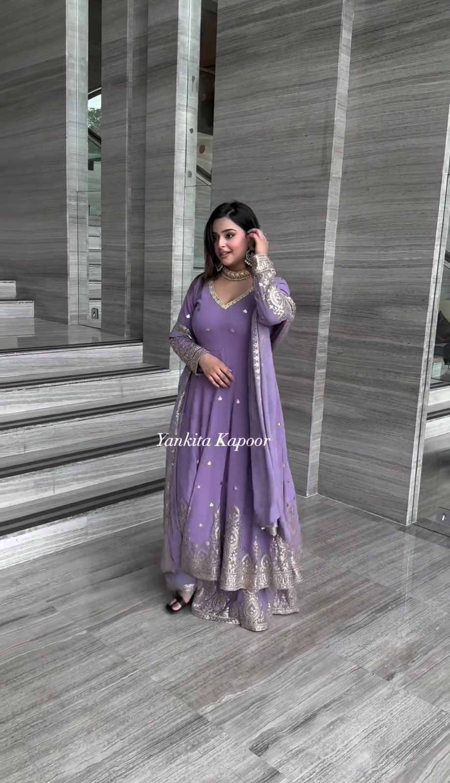 Lilac Anarkail Gown, Palazzo & Duppatta. Maya