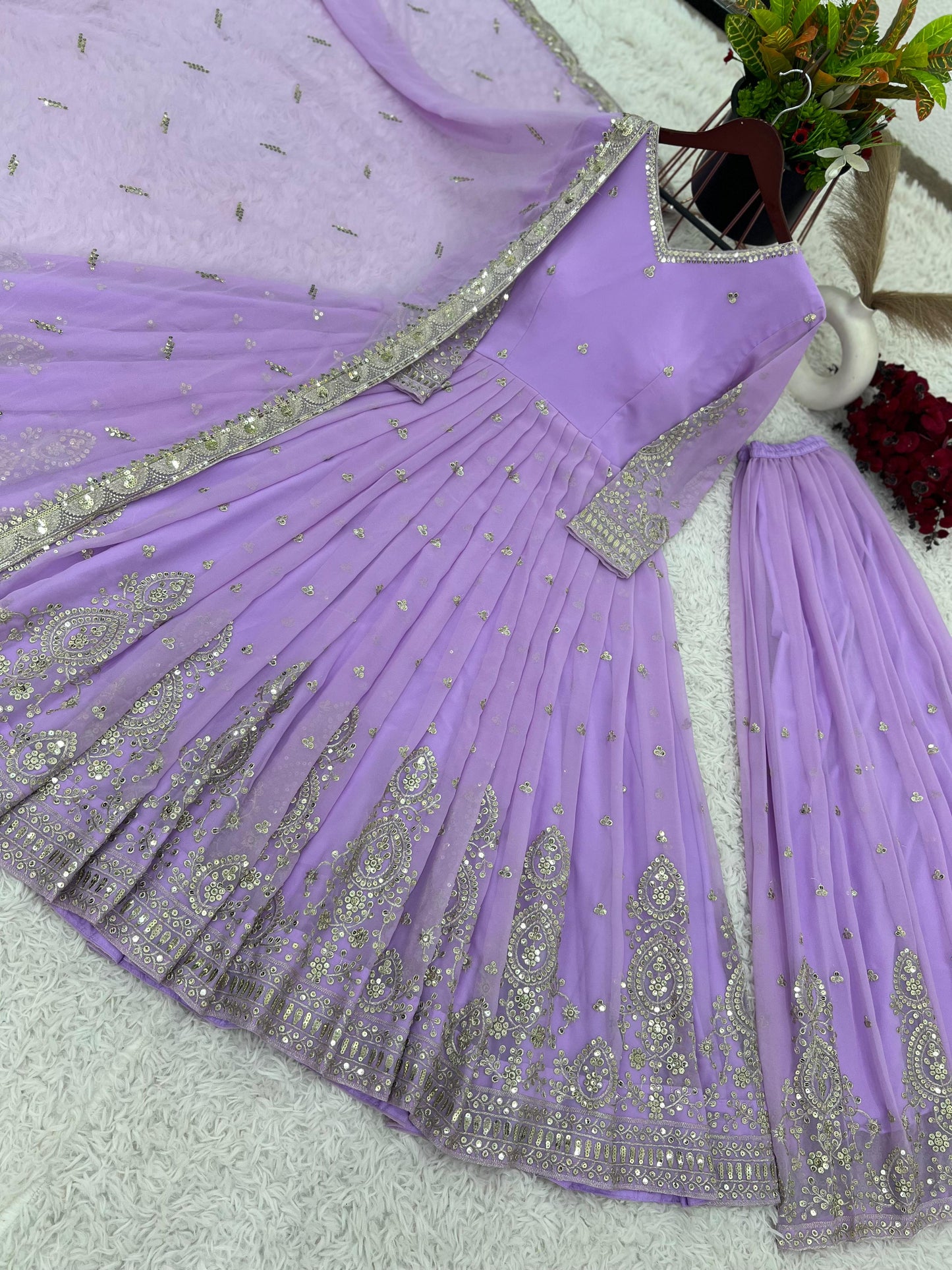 Lilac Anarkail Gown, Palazzo & Duppatta. Maya