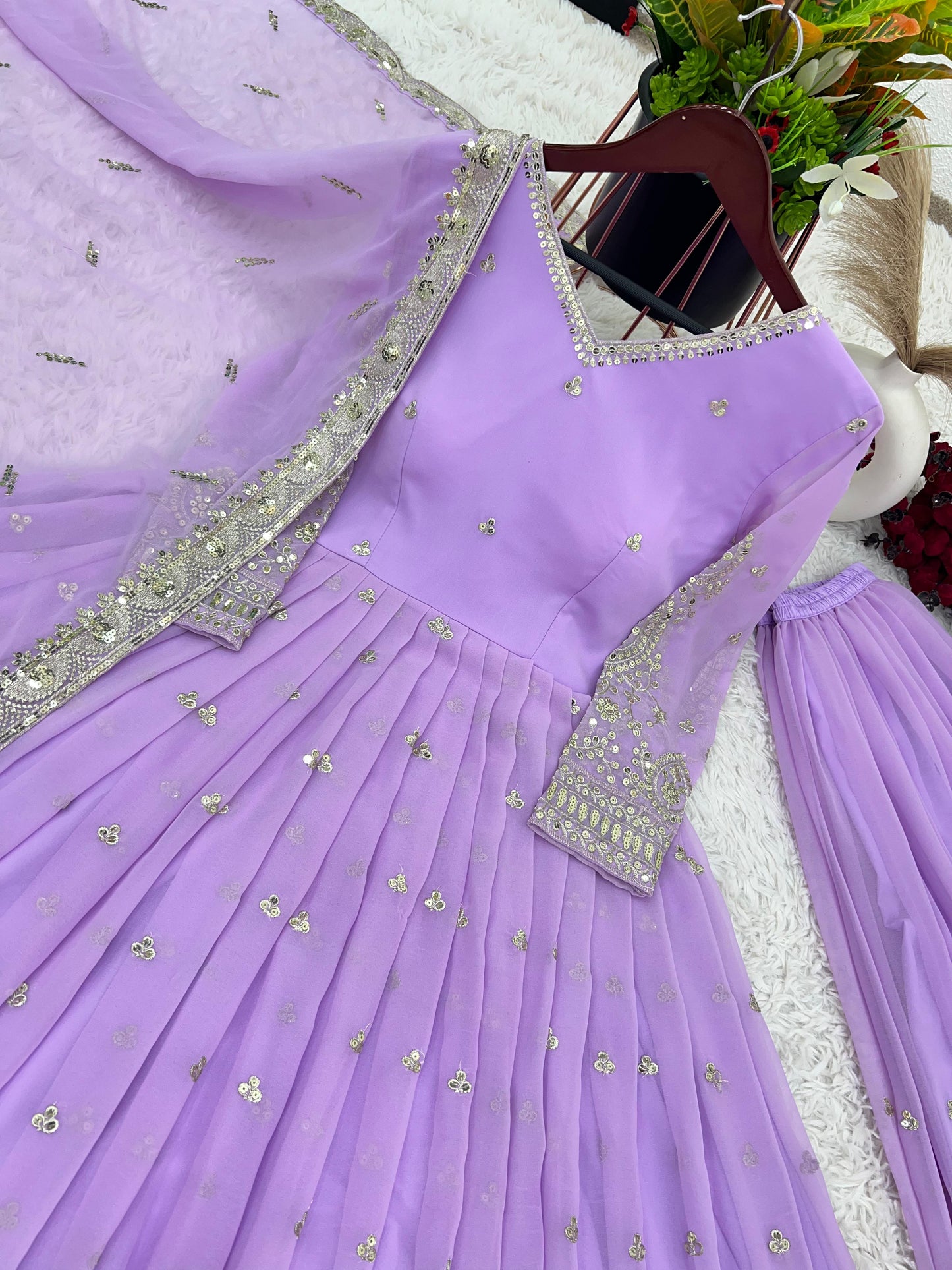 Lilac Anarkail Gown, Palazzo & Duppatta. Maya