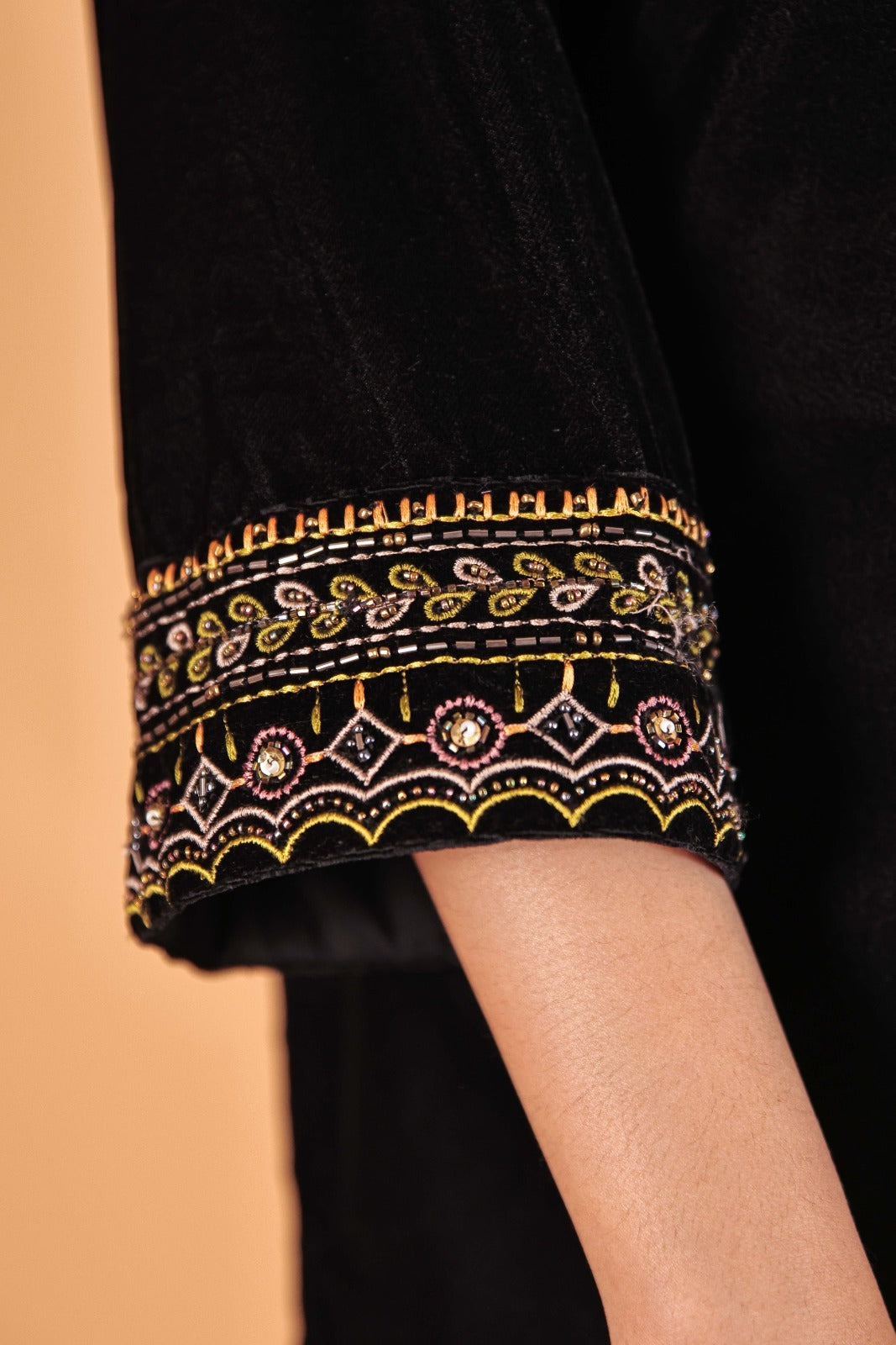 Black Velvet Cord Set & Stole Dupatta Hand work detail