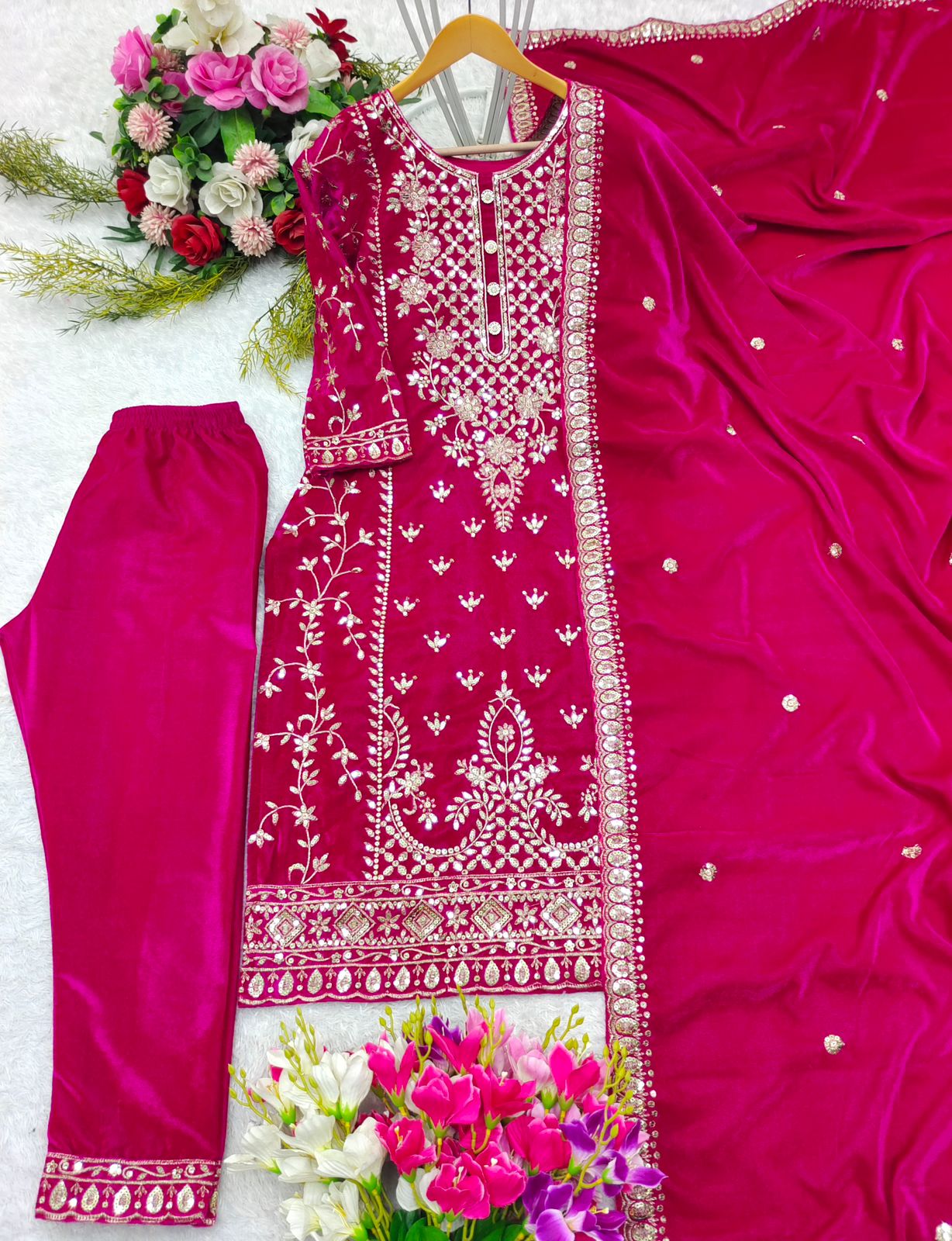 Velvet Kameez Bottoms & Duppatta ready made