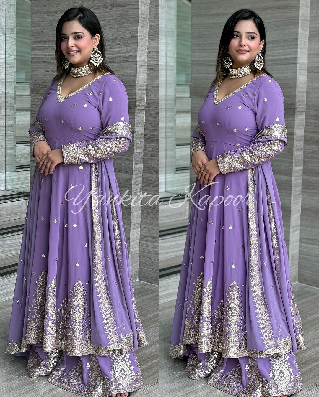 Lilac Anarkail Gown, Palazzo & Duppatta. Maya