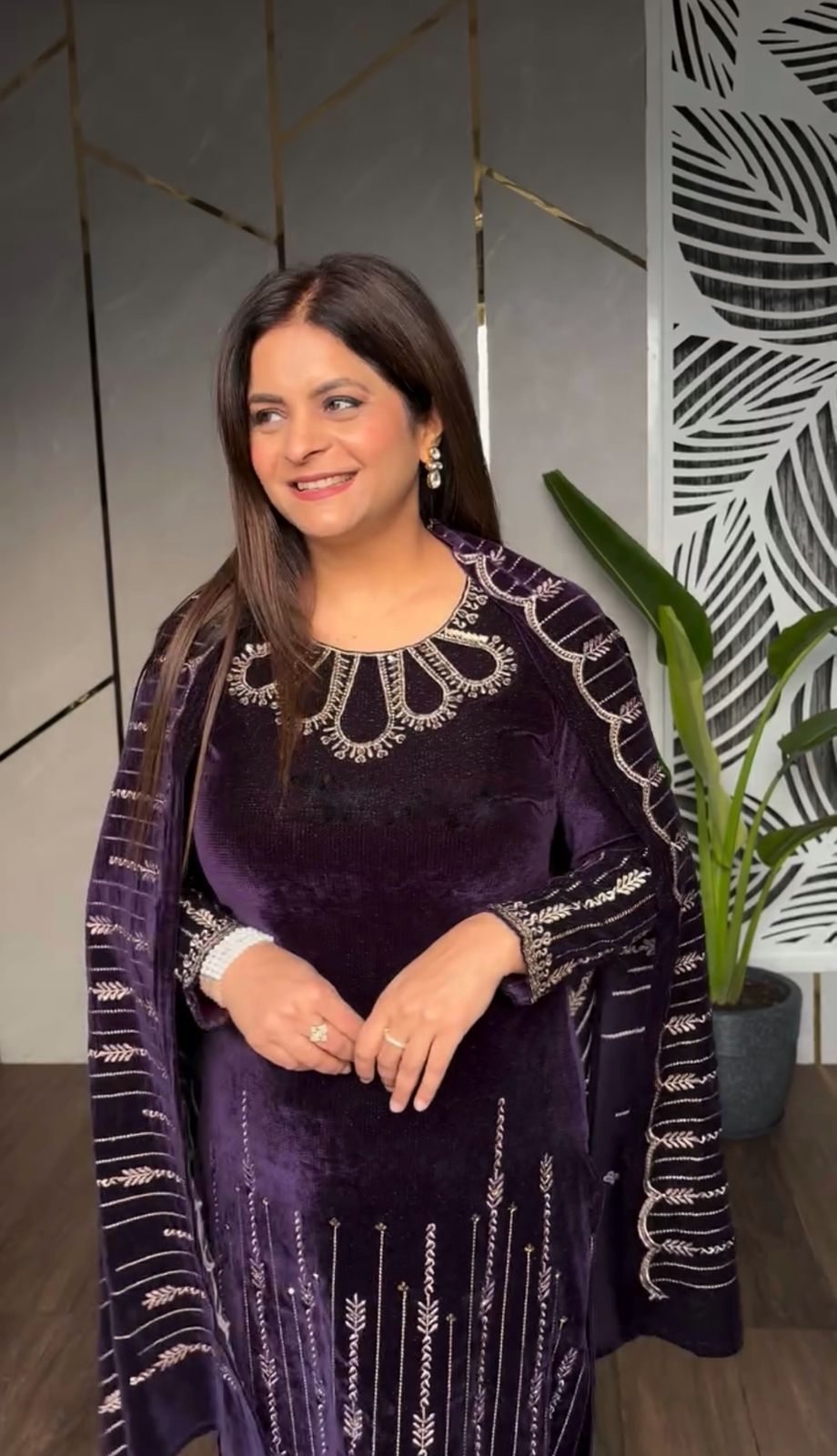 Velvet Kameez Bottoms & Duppatta fully stitched.
