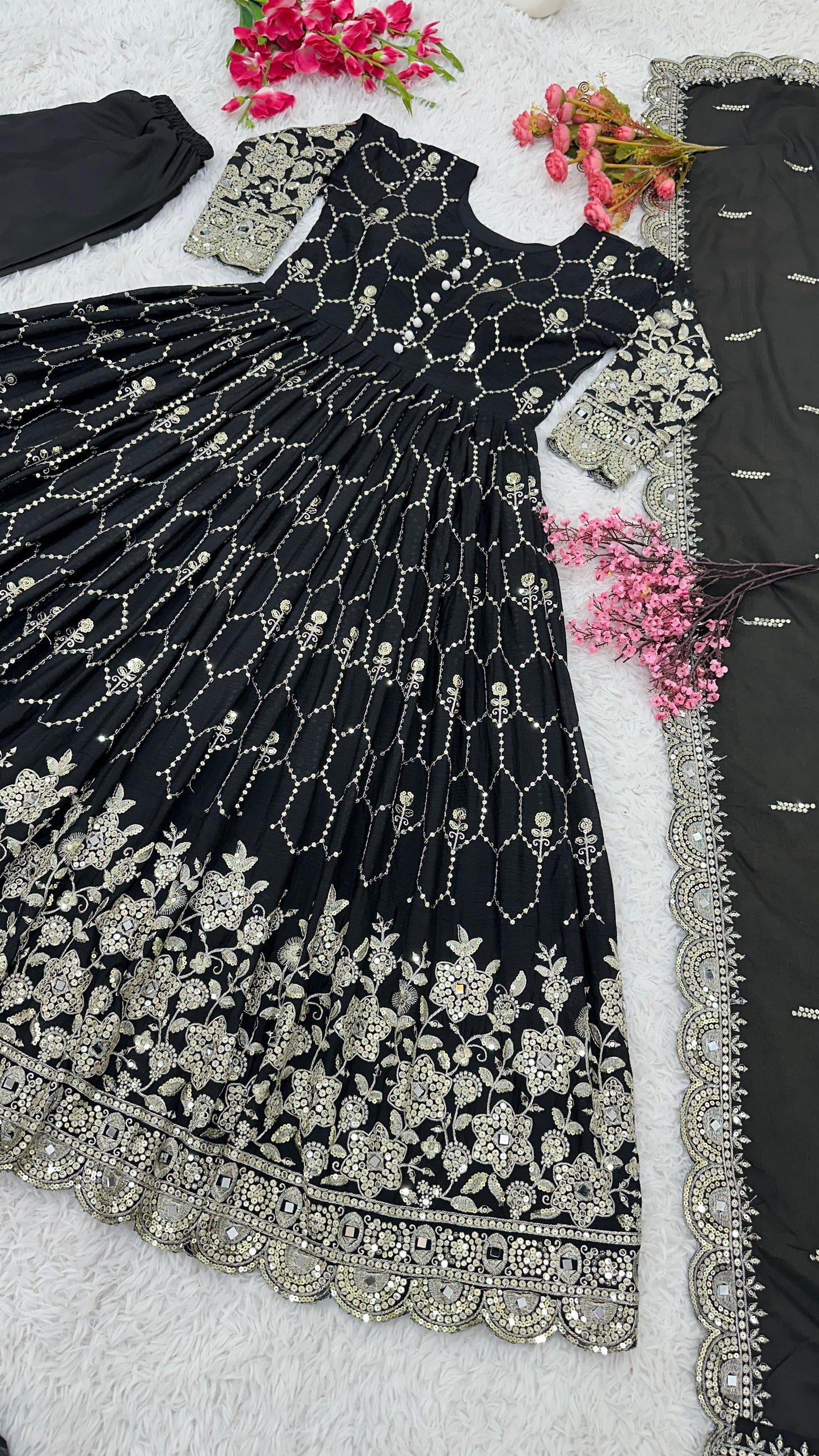 Black Anarkali dress, Palazzo & Duppatta. Leena