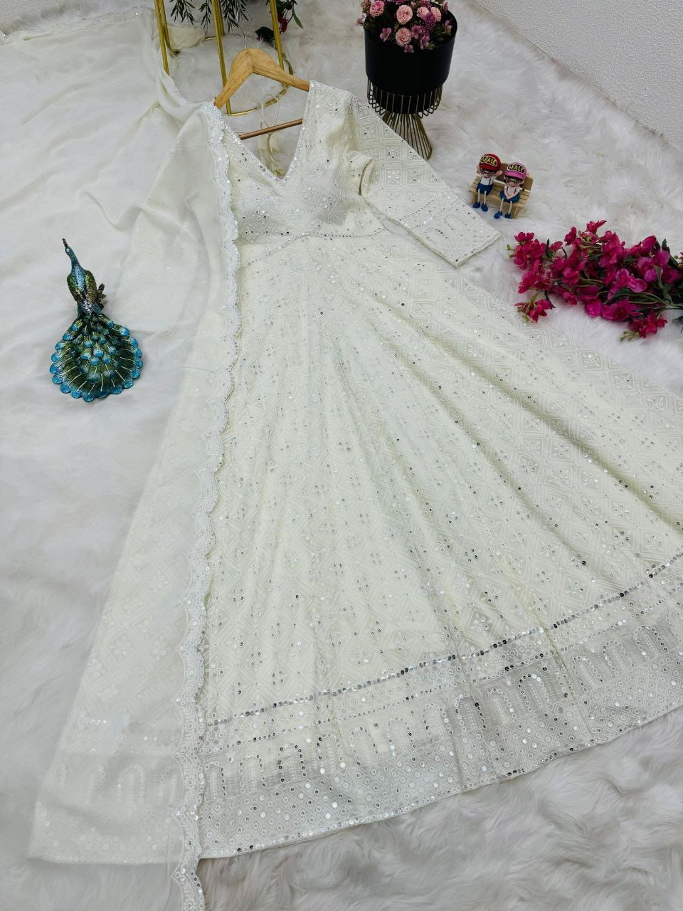 Ivory Anarkali dress & Duppatta. Naz