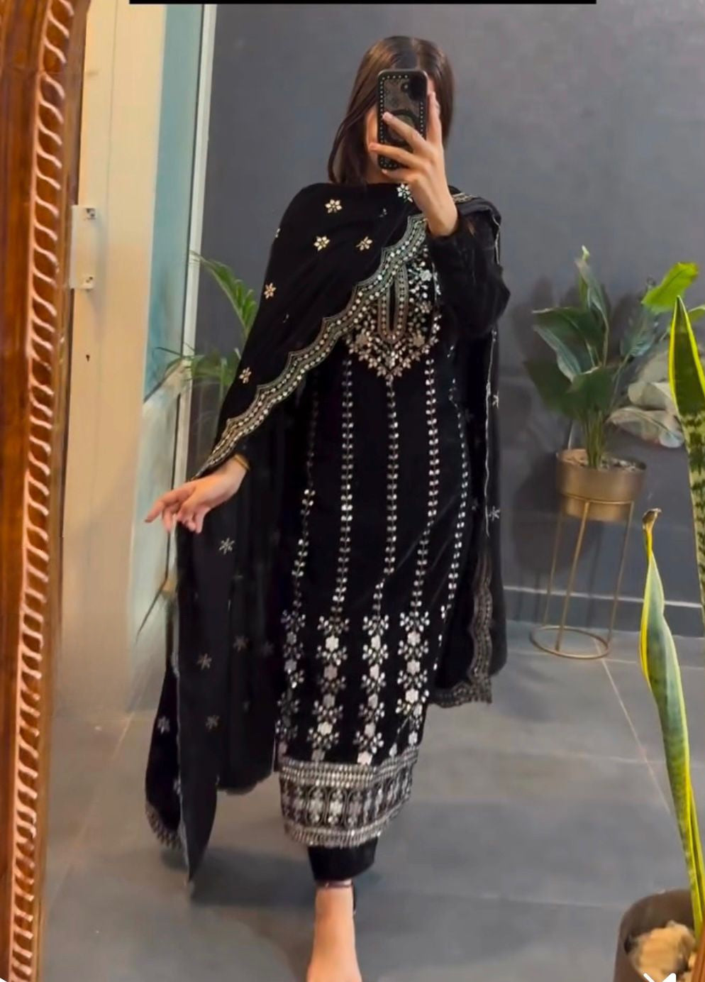 Velvet Kameez Bottoms Duppatta Party Wear Ready Made Suit