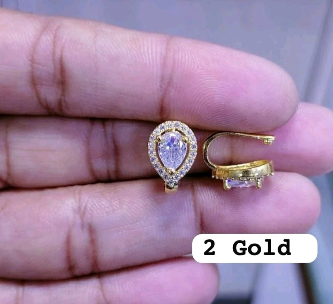 Nath CZ Diamond. Nose Ring White-Gold plated & Gold Plated.