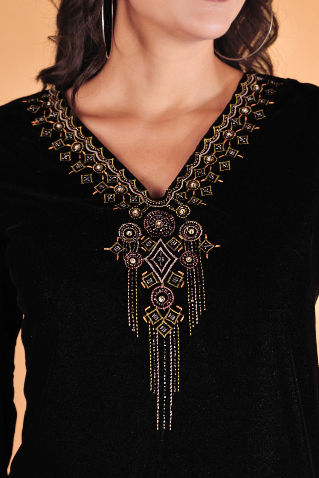 Black Velvet Cord Set & Stole Dupatta Hand work detail