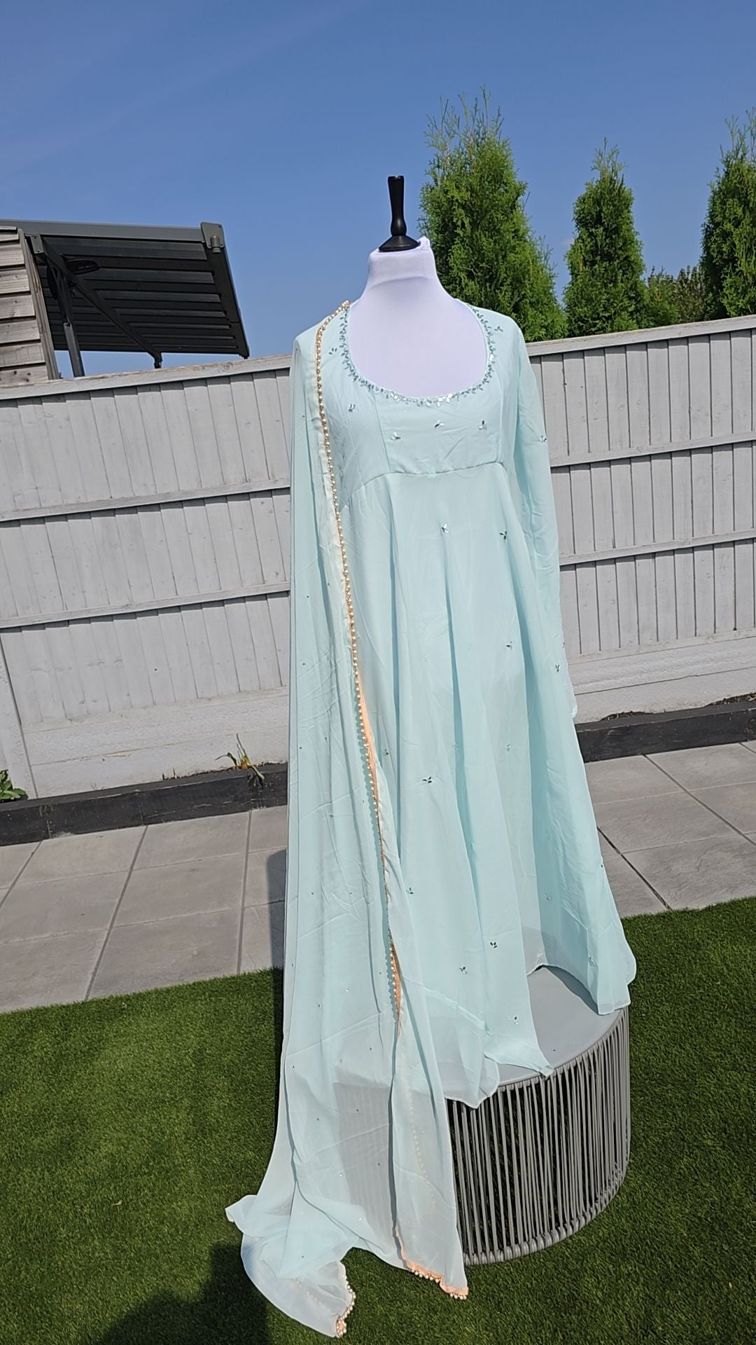Baby Blue Anarkali Gown, Bottoms & Duppatta. Pari π