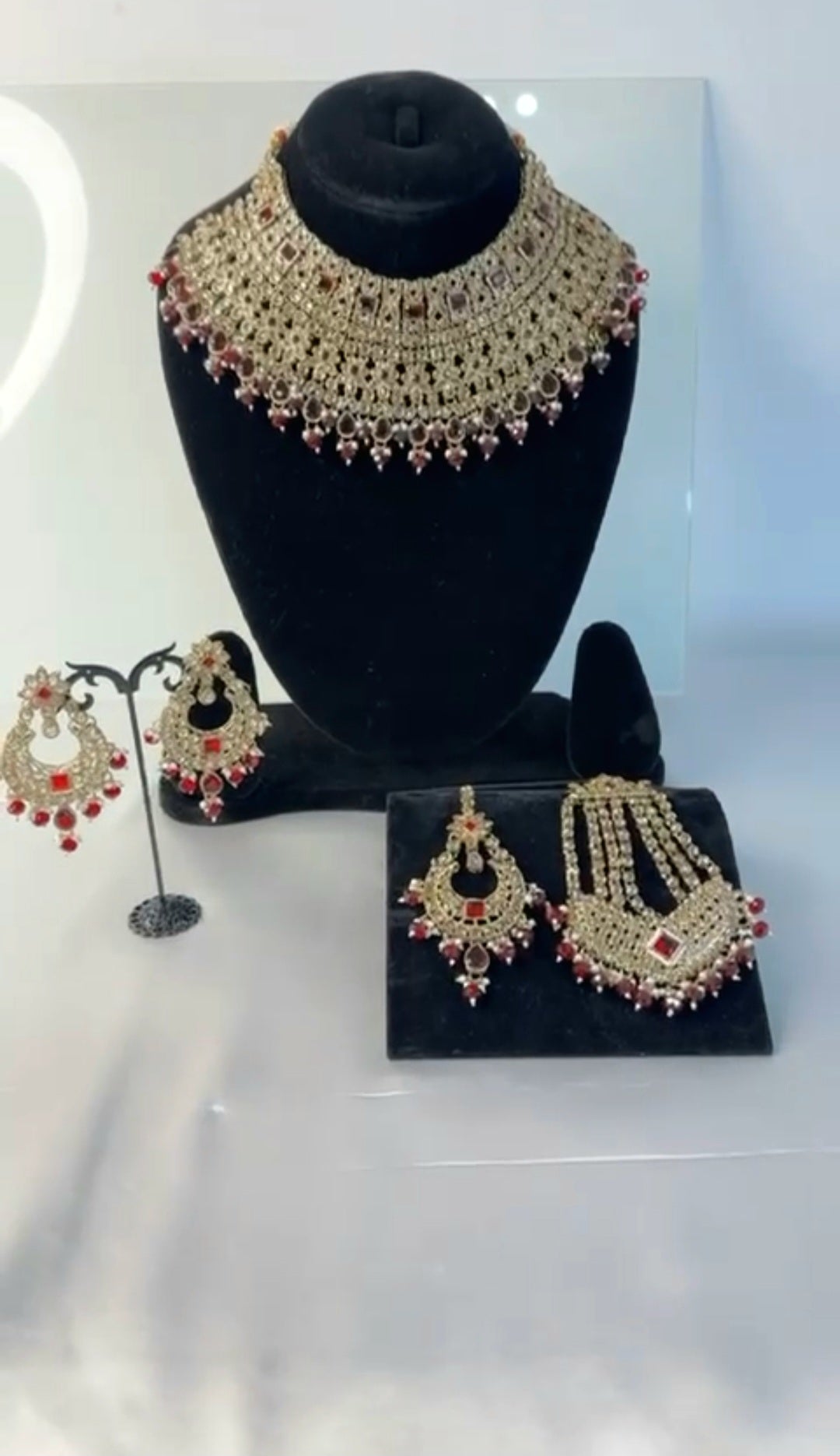 Bridal set. Beautifully Mehndi Gold Polish finish. Polki & Monalisa stone.