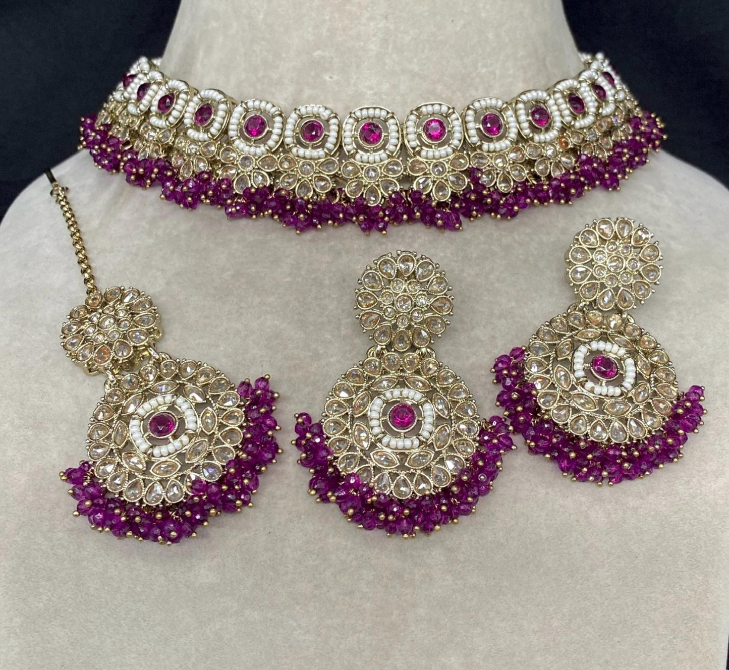 Choker Necklace, Earring & Tikka Pure brass.