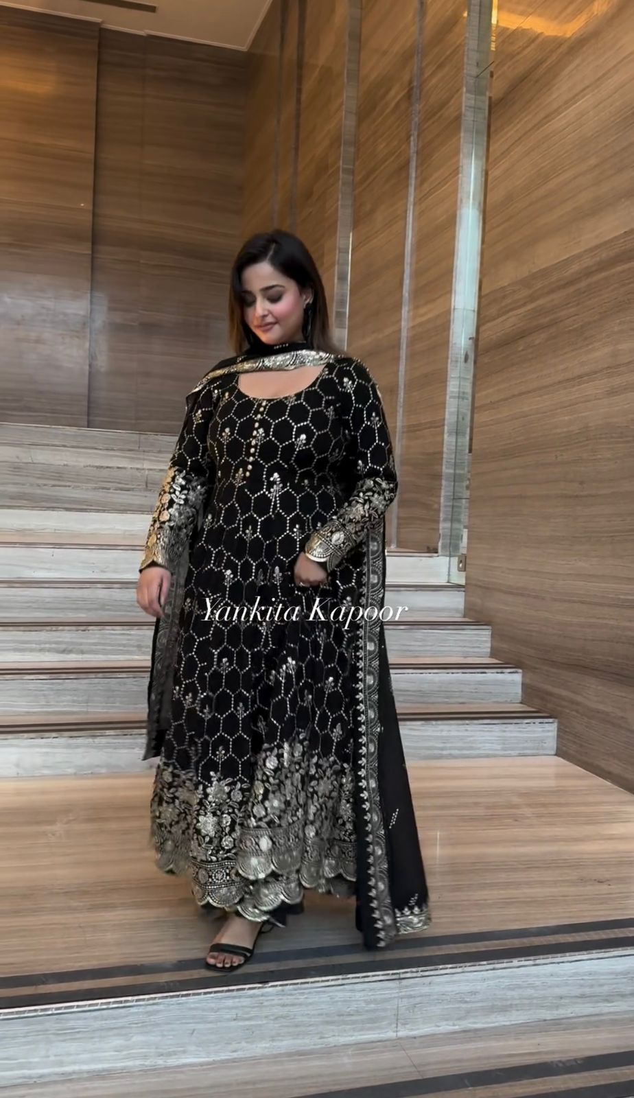 Black Anarkali dress, Palazzo & Duppatta. Leena