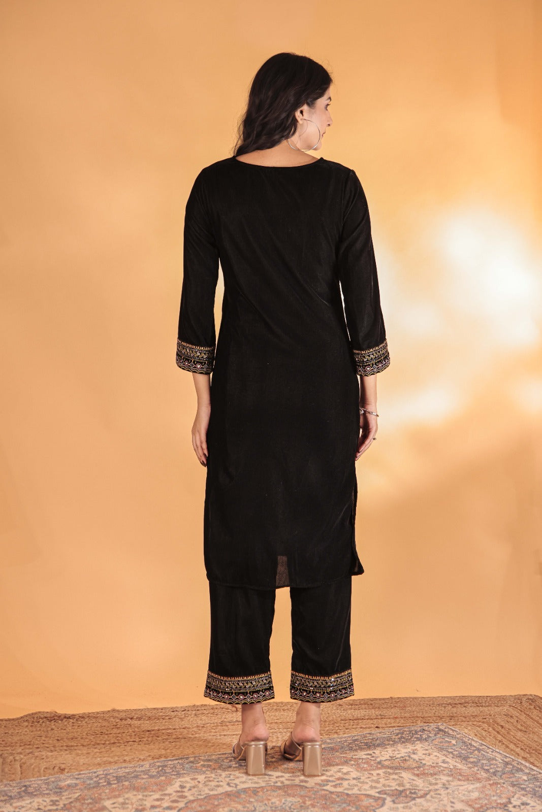 Black Velvet Cord Set & Stole Dupatta Hand work detail