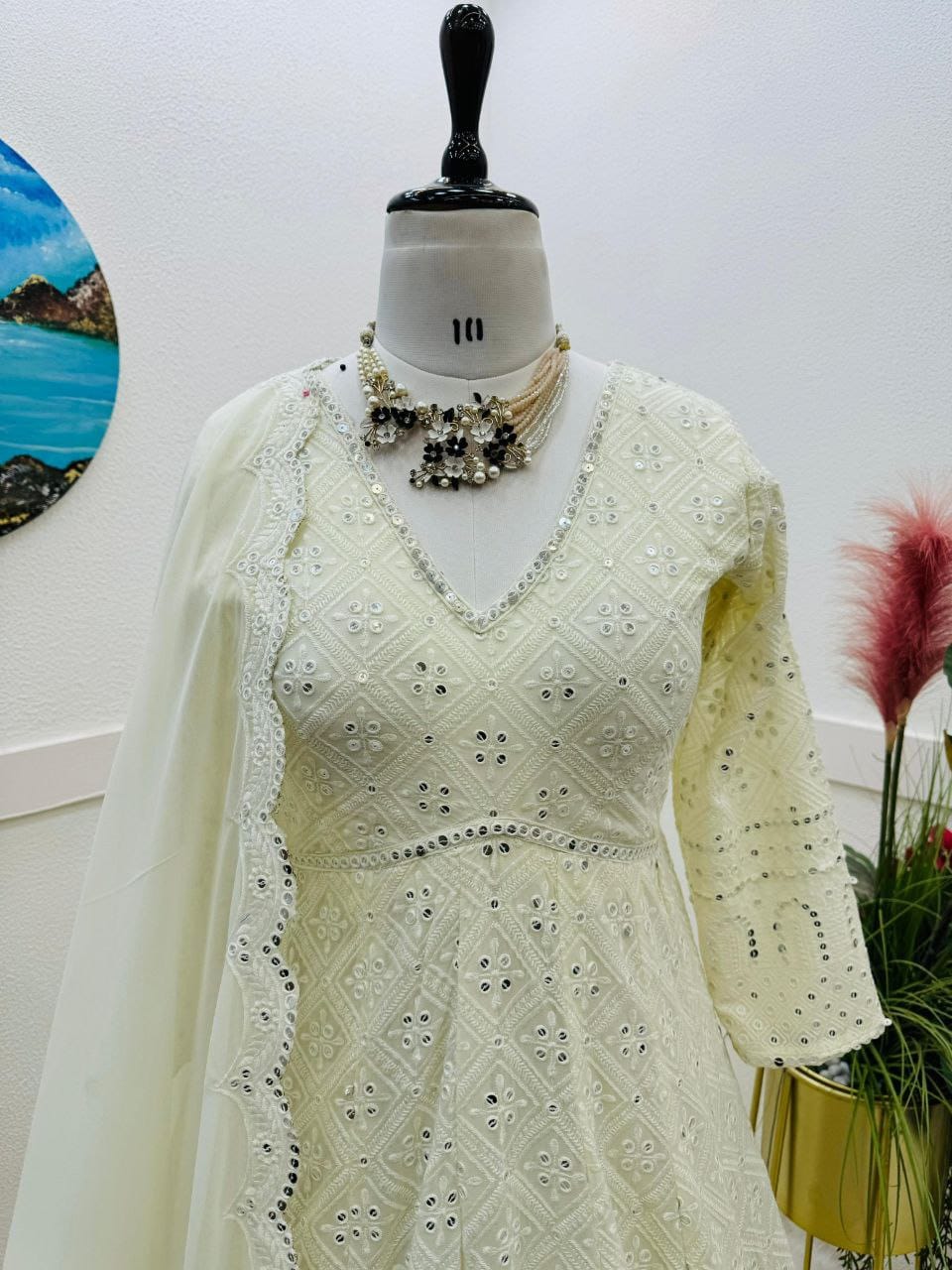 Ivory Anarkali dress & Duppatta. Naz