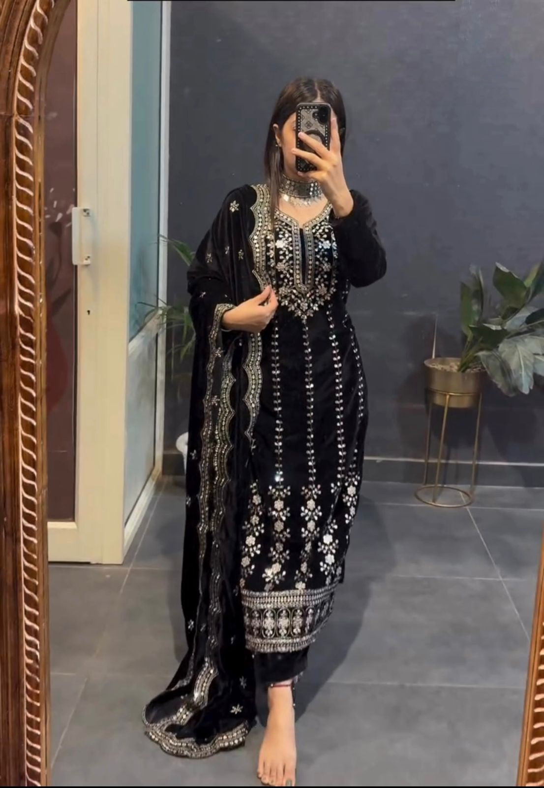 Velvet Kameez Bottoms Duppatta Party Wear Ready Made Suit