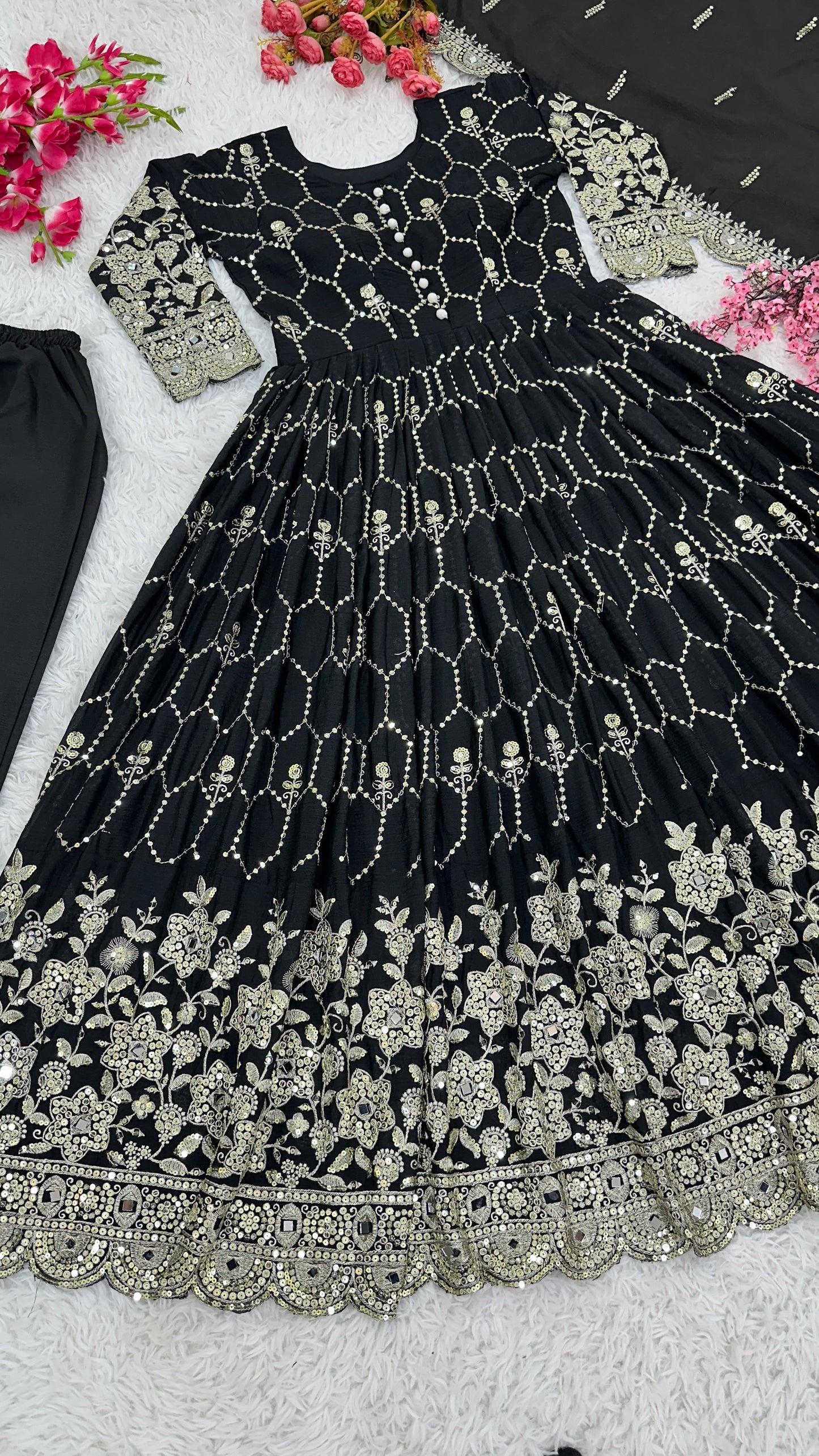 Black Anarkali dress, Palazzo & Duppatta. Leena