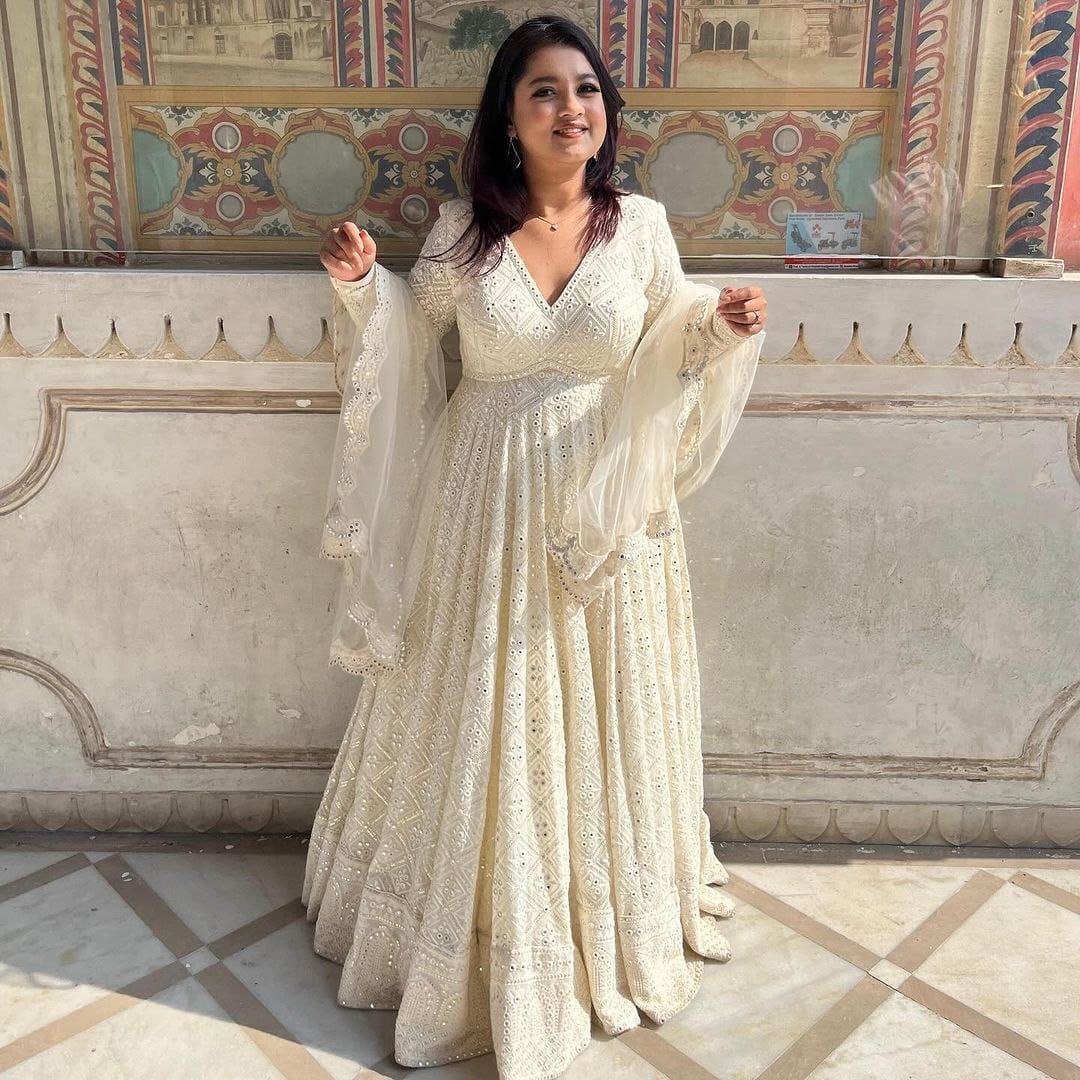 Ivory Anarkali dress & Duppatta. Naz
