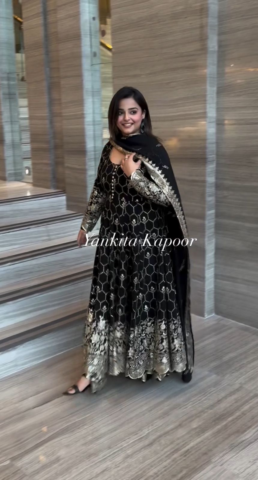 Black Anarkali dress, Palazzo & Duppatta. Leena