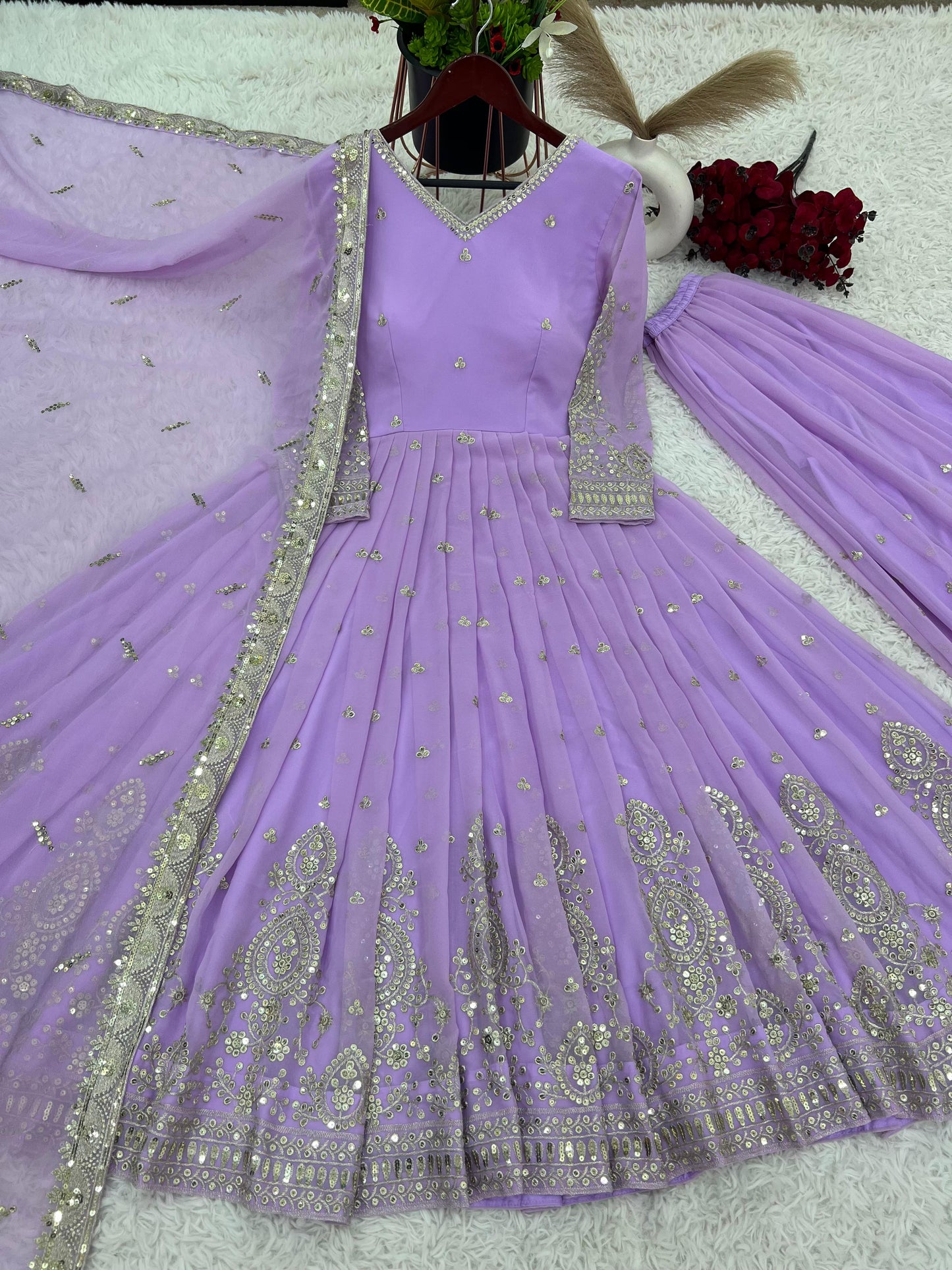 Lilac Anarkail Gown, Palazzo & Duppatta. Maya