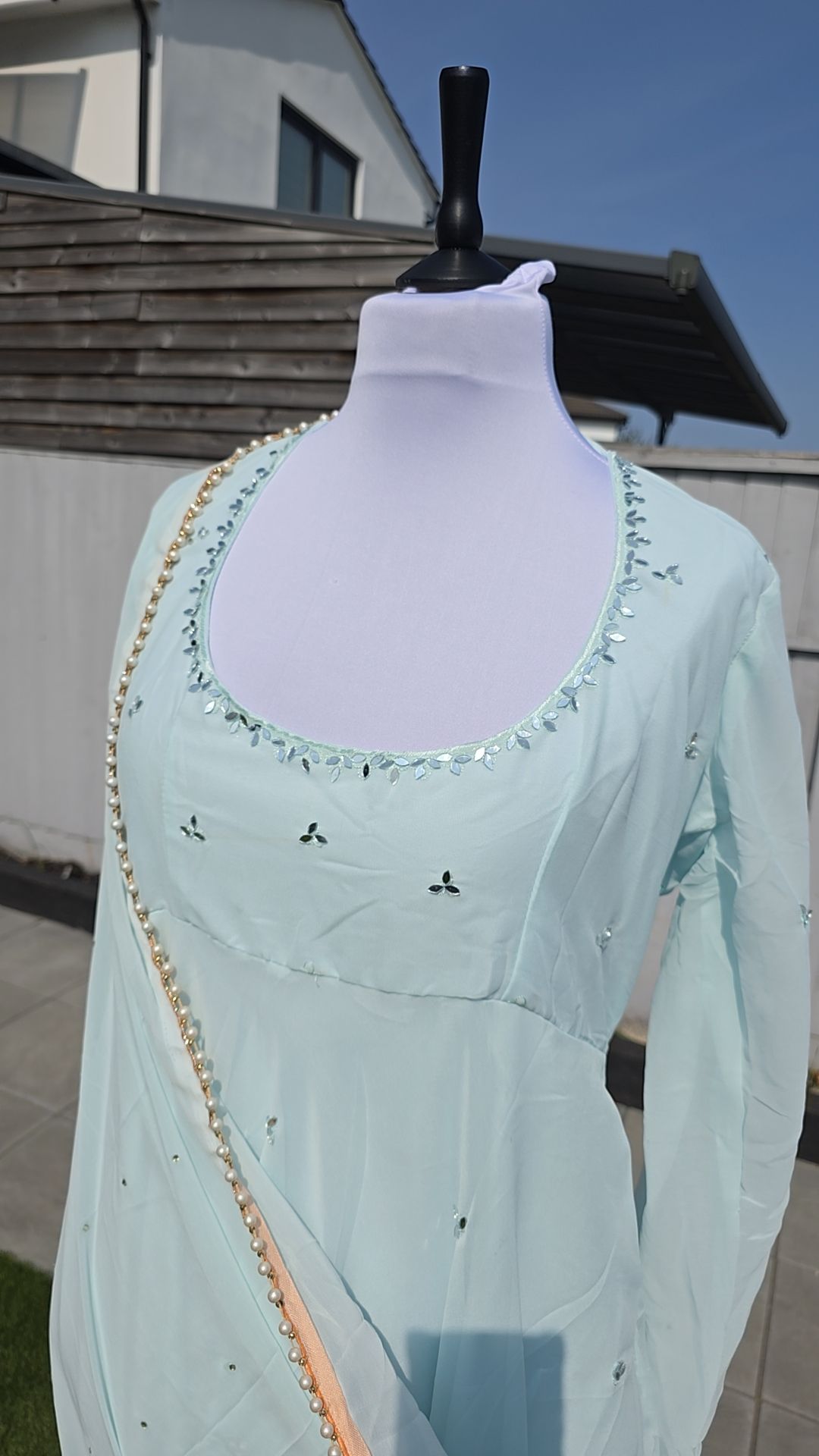 Baby Blue Anarkali Gown, Bottoms & Duppatta. Pari π