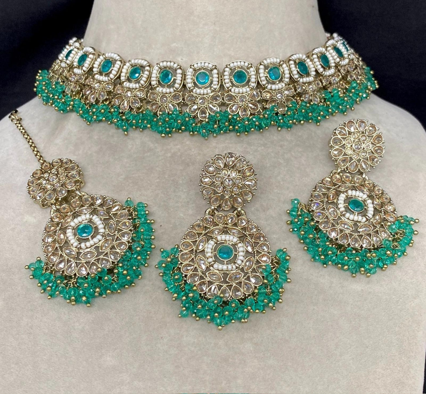 Choker Necklace, Earring & Tikka Pure brass.