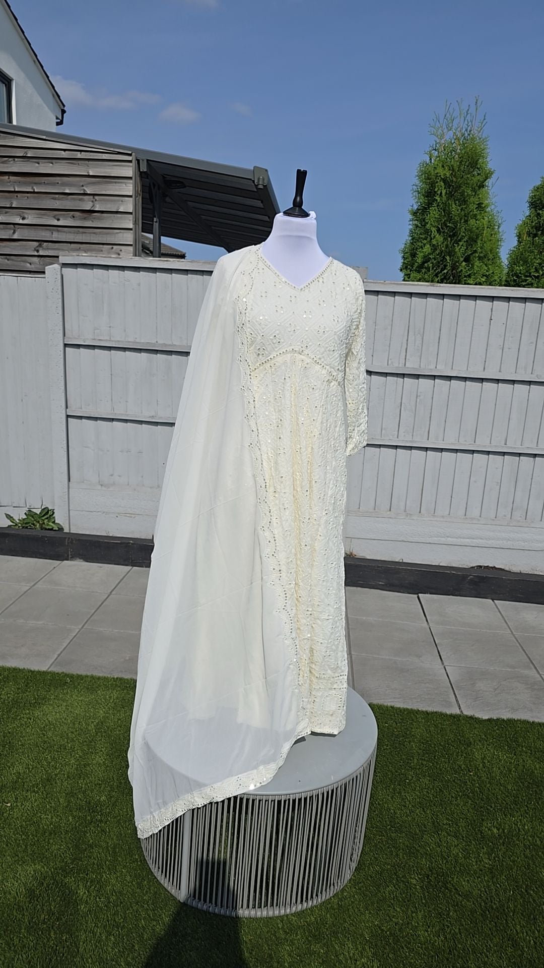 Ivory Anarkali dress & Duppatta. Naz