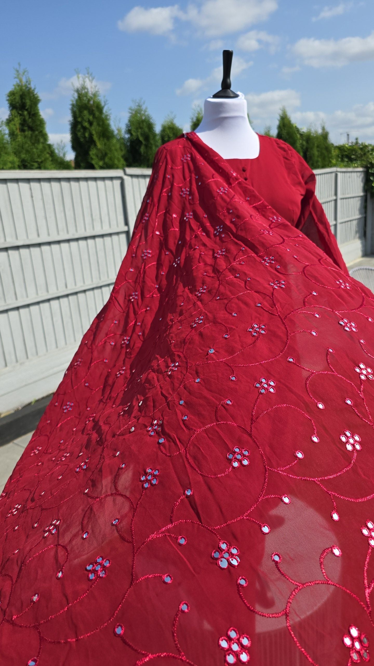 Deep Red Anarkali Duppatta & Potli Bag. Zeenaa