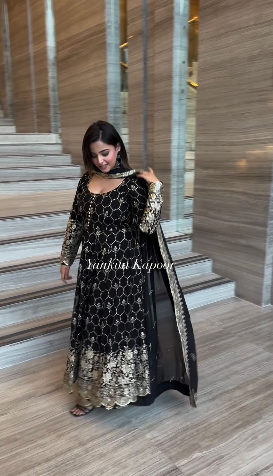Black Anarkali dress, Palazzo & Duppatta. Leena