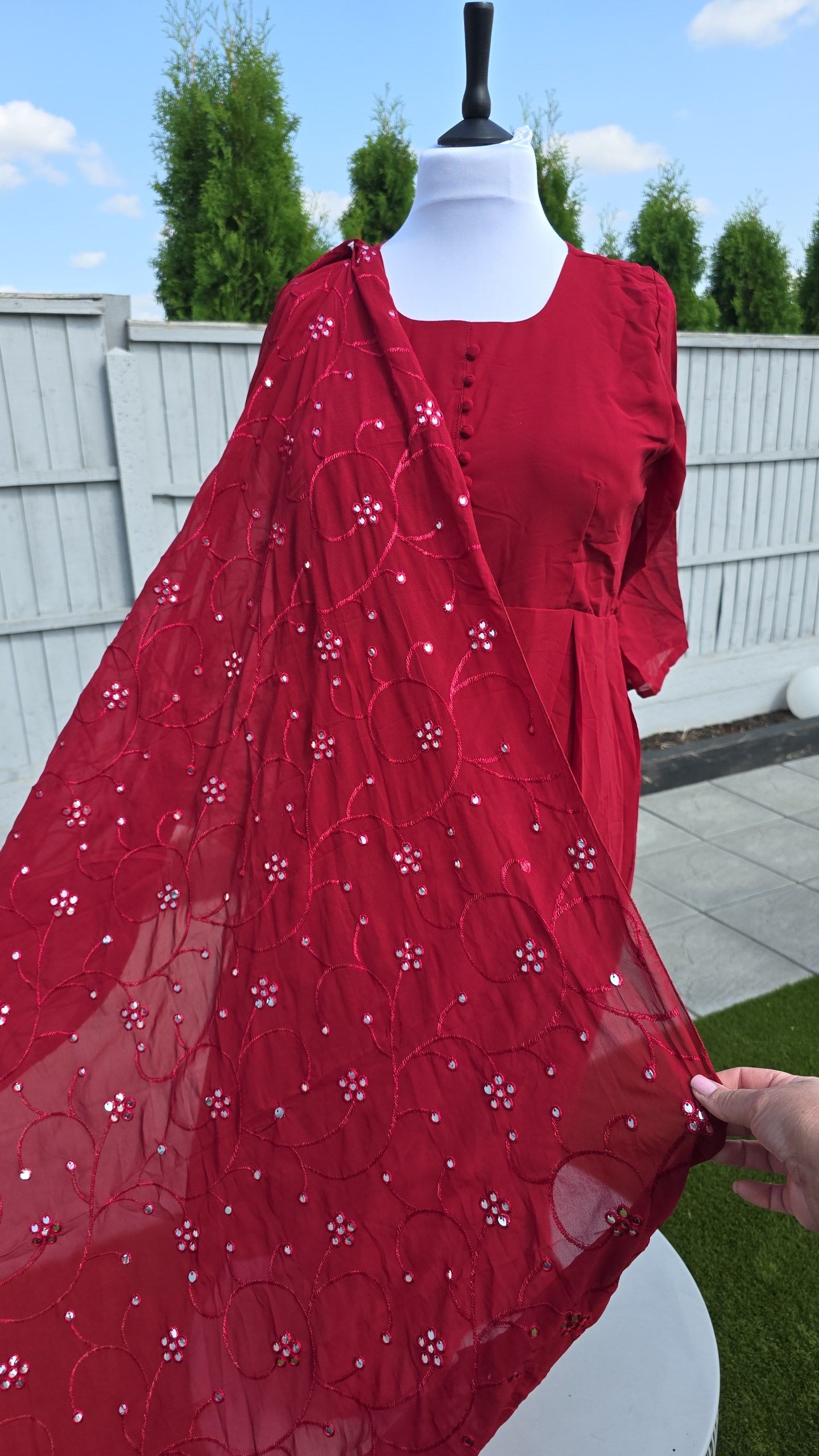 Deep Red Anarkali Duppatta & Potli Bag. Zeenaa