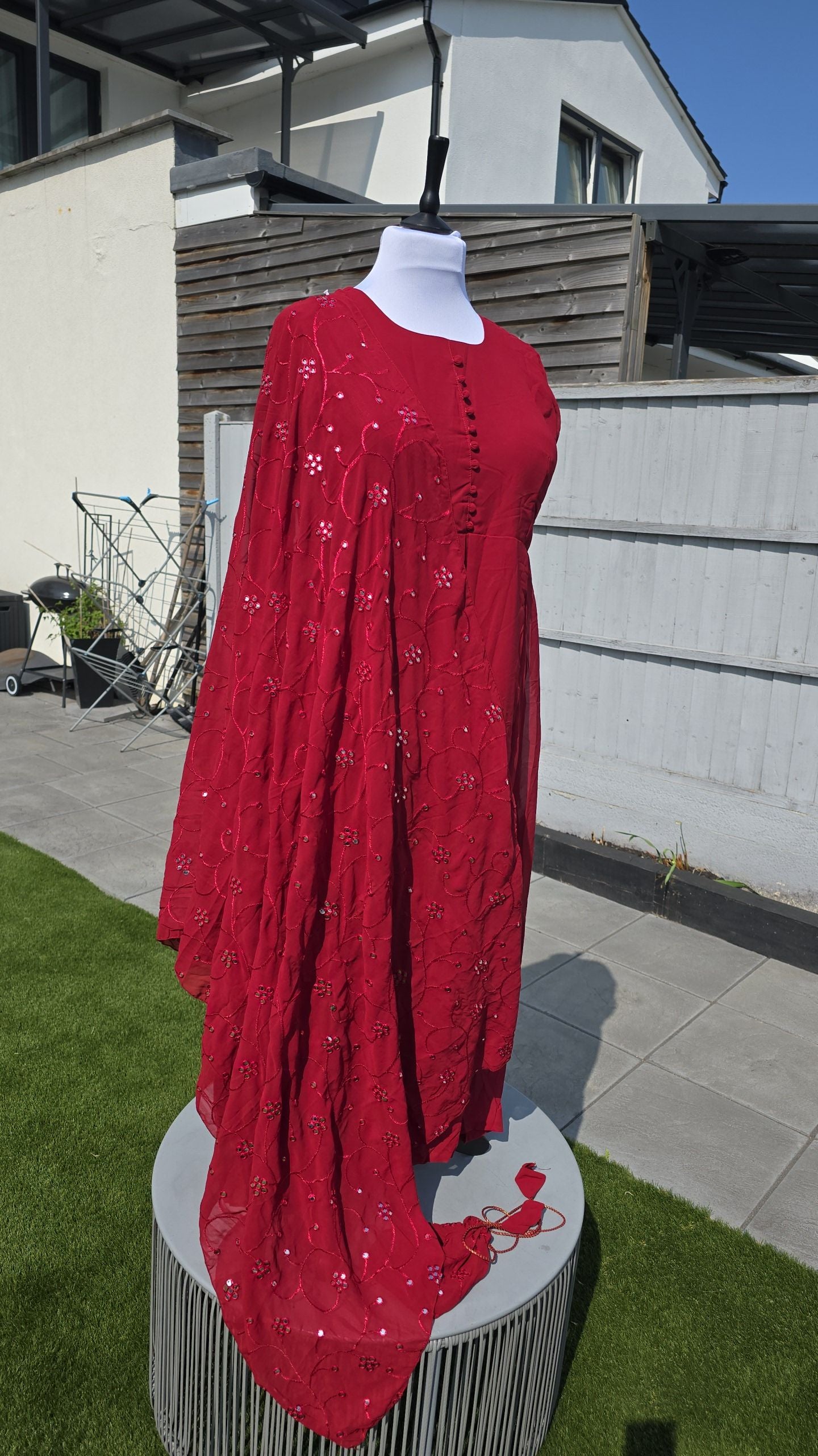 Deep Red Anarkali Duppatta & Potli Bag. Zeenaa
