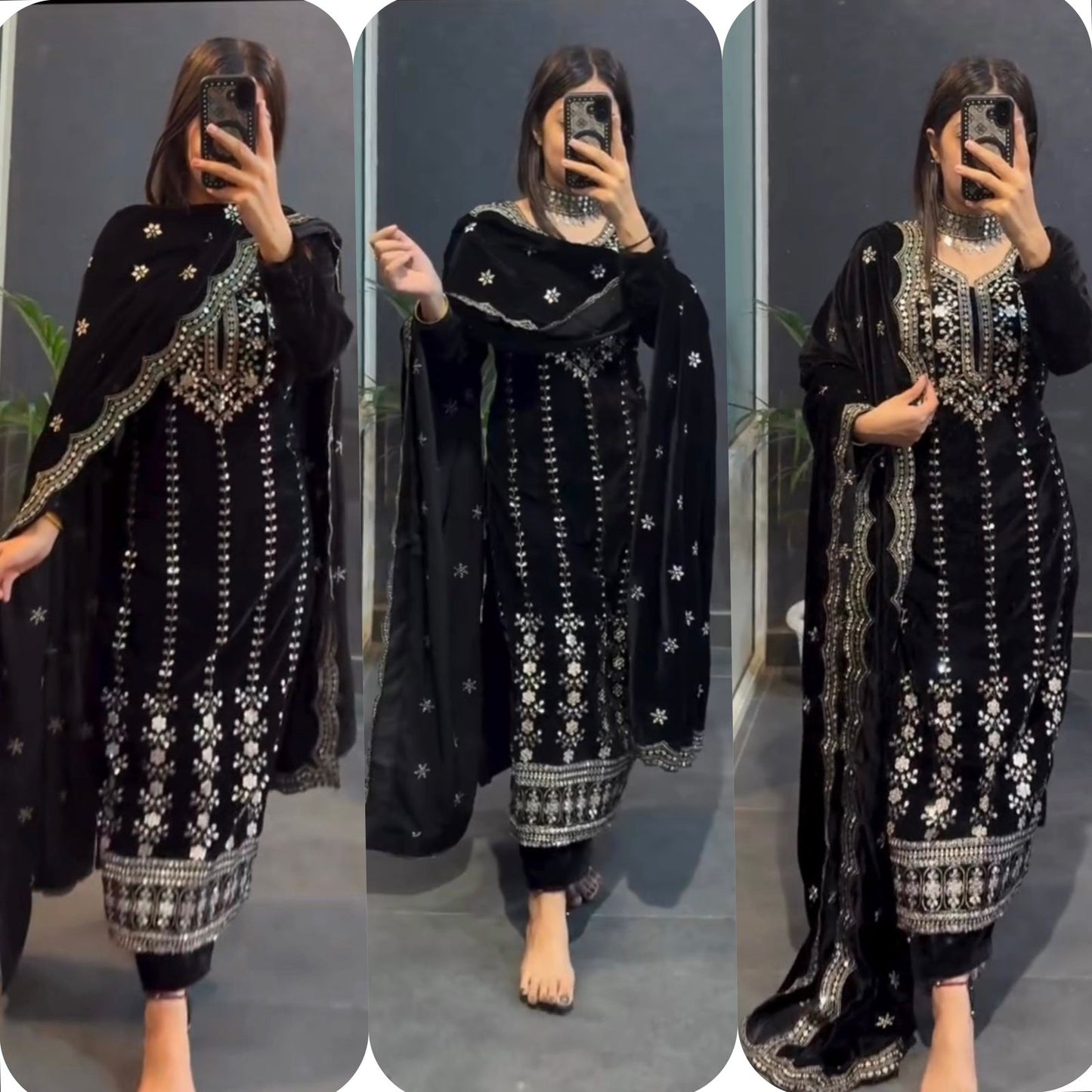 Velvet Kameez Bottoms Duppatta Party Wear Ready Made Suit