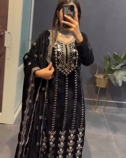 Velvet Kameez Bottoms Duppatta Party Wear Ready Made Suit