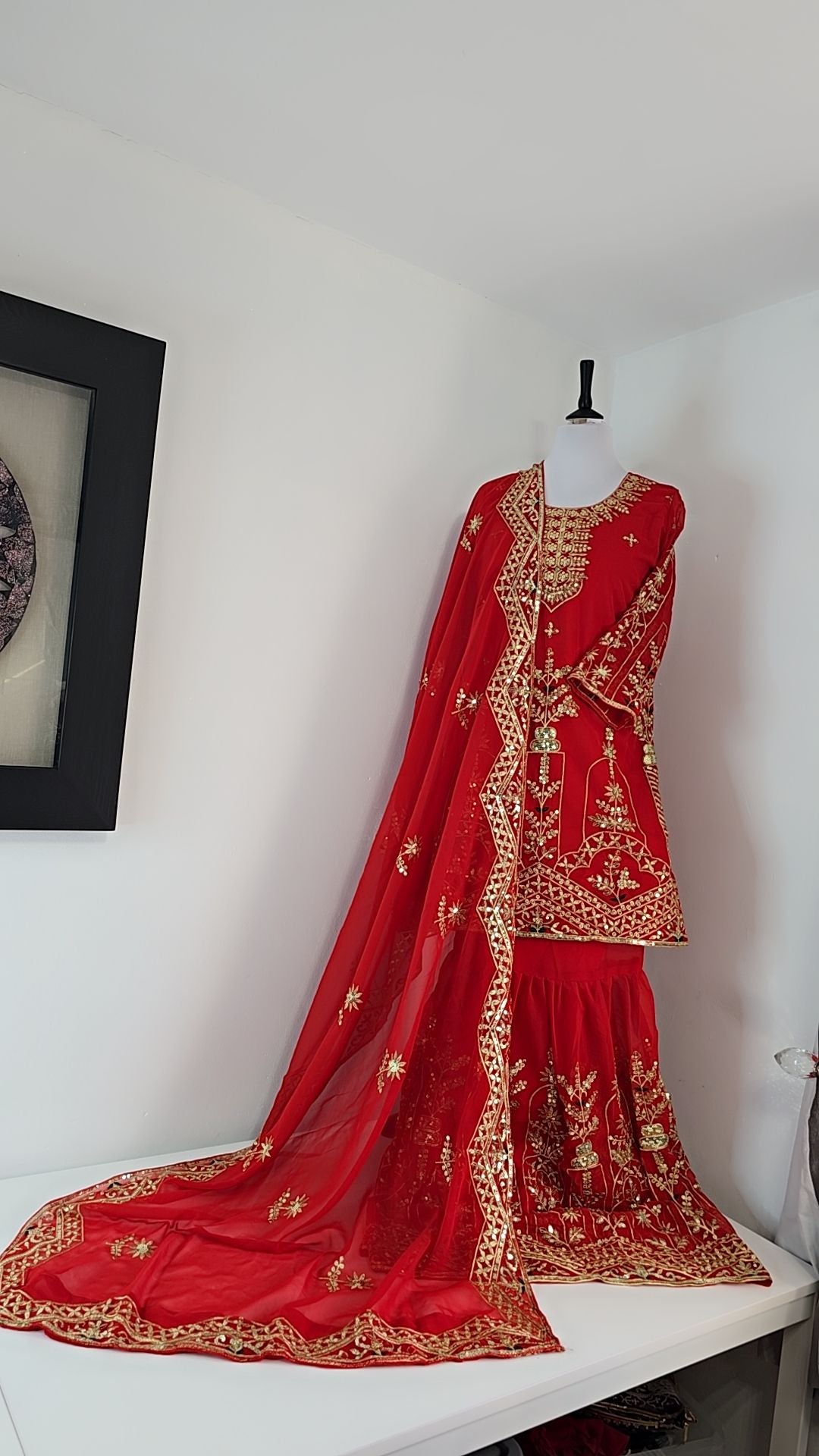 Sharara Palazzo, Kurta & Duppatta. Ruby
