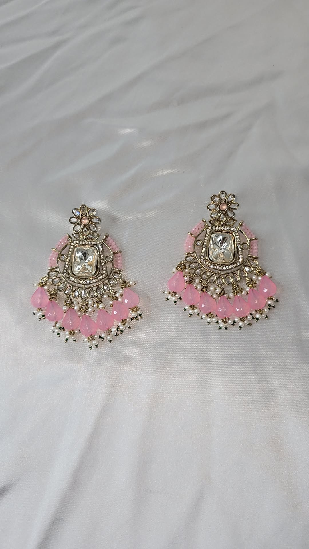 Earrings Mehndi Gold with a combination of reverse AD & front facing AD. Kundan jewellery.