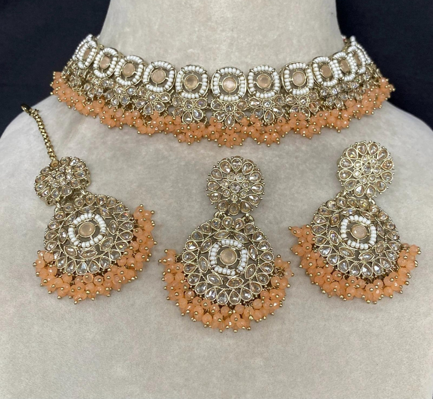 Choker Necklace, Earring & Tikka Pure brass.