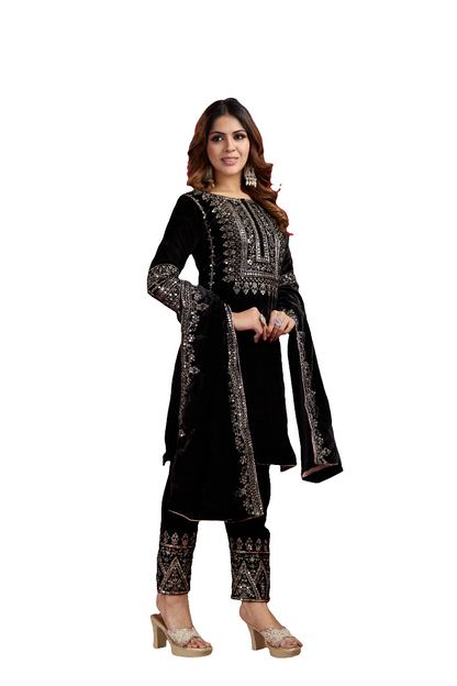 Kameez Bottoms Duppatta Ready Made Velvet Suit. Party Wear