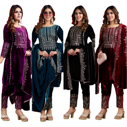 Kameez Bottoms Duppatta Ready Made Velvet Suit. Party Wear